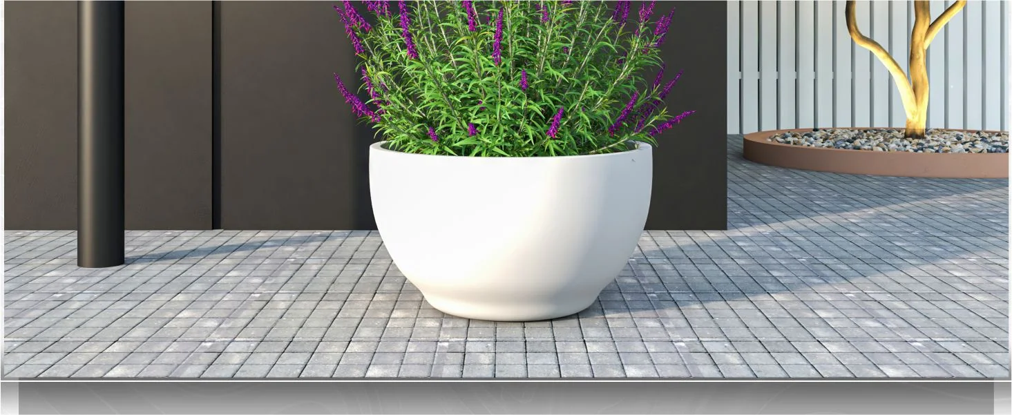 Grove Series Hemisphere Poly Clay Planter in White 12.4 Dia, 7.1 High