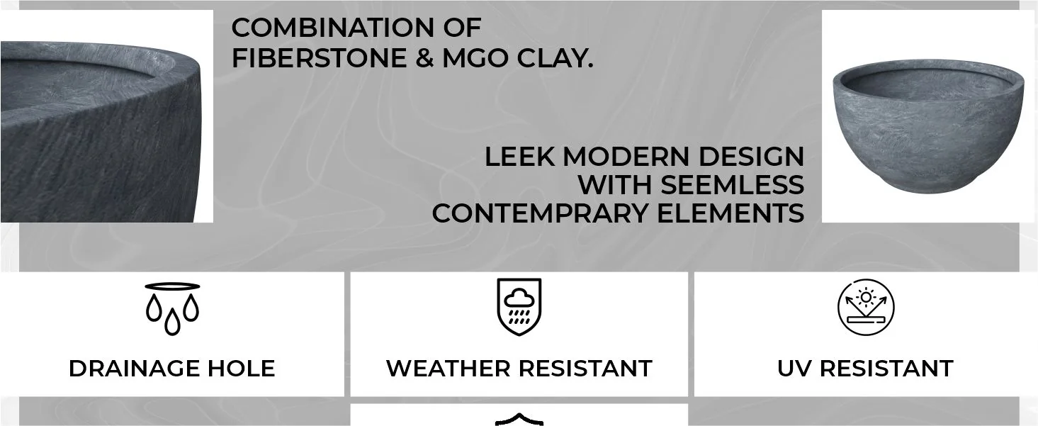 Grove Series Hemisphere Poly Clay Planter in Aged Concrete 14.9 Dia, 7.8 High