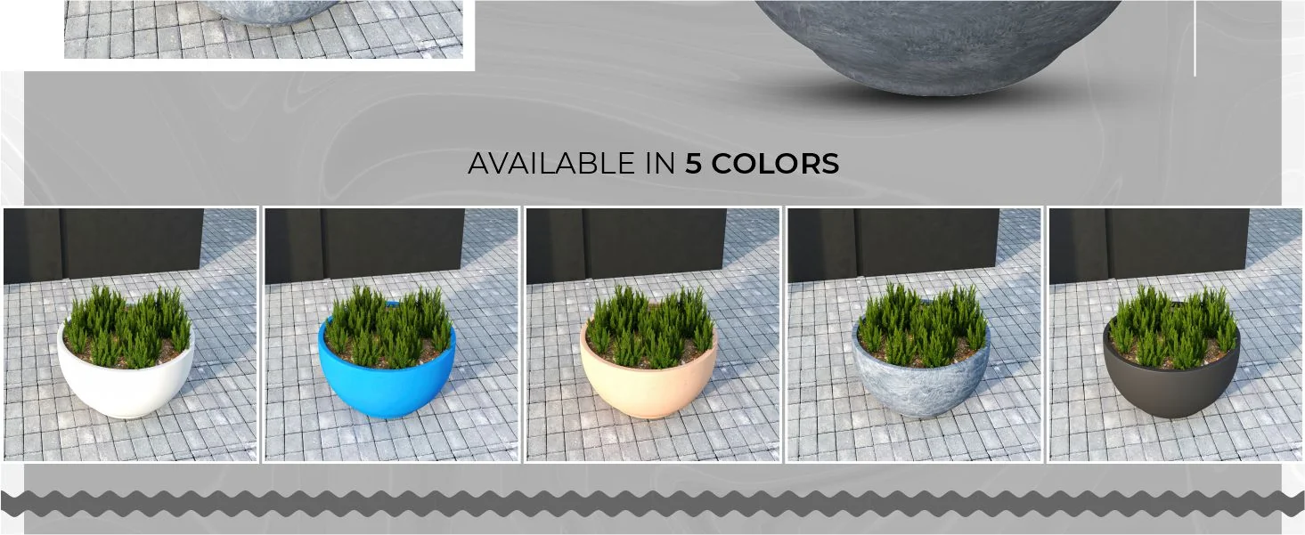 Grove Series Hemisphere Poly Clay Planter in Aged Concrete 14.9 Dia, 7.8 High