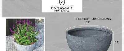 Grove Series Hemisphere Poly Clay Planter in Aged Concrete 14.9 Dia, 7.8 High