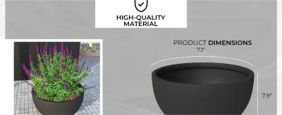 Grove Series Hemisphere Poly Clay Planter in Black 14.9 Dia, 7.8 High