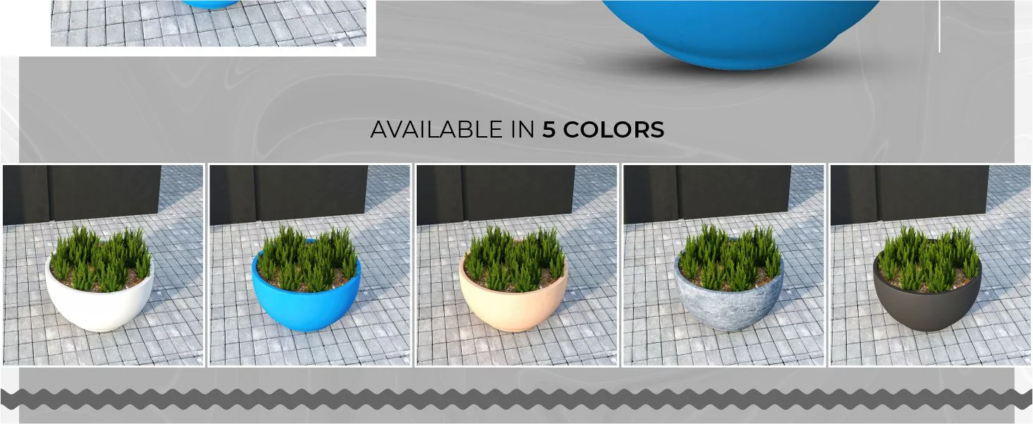 Grove Series Hemisphere Poly Clay Planter in Blue 14.9 Dia, 7.8 High
