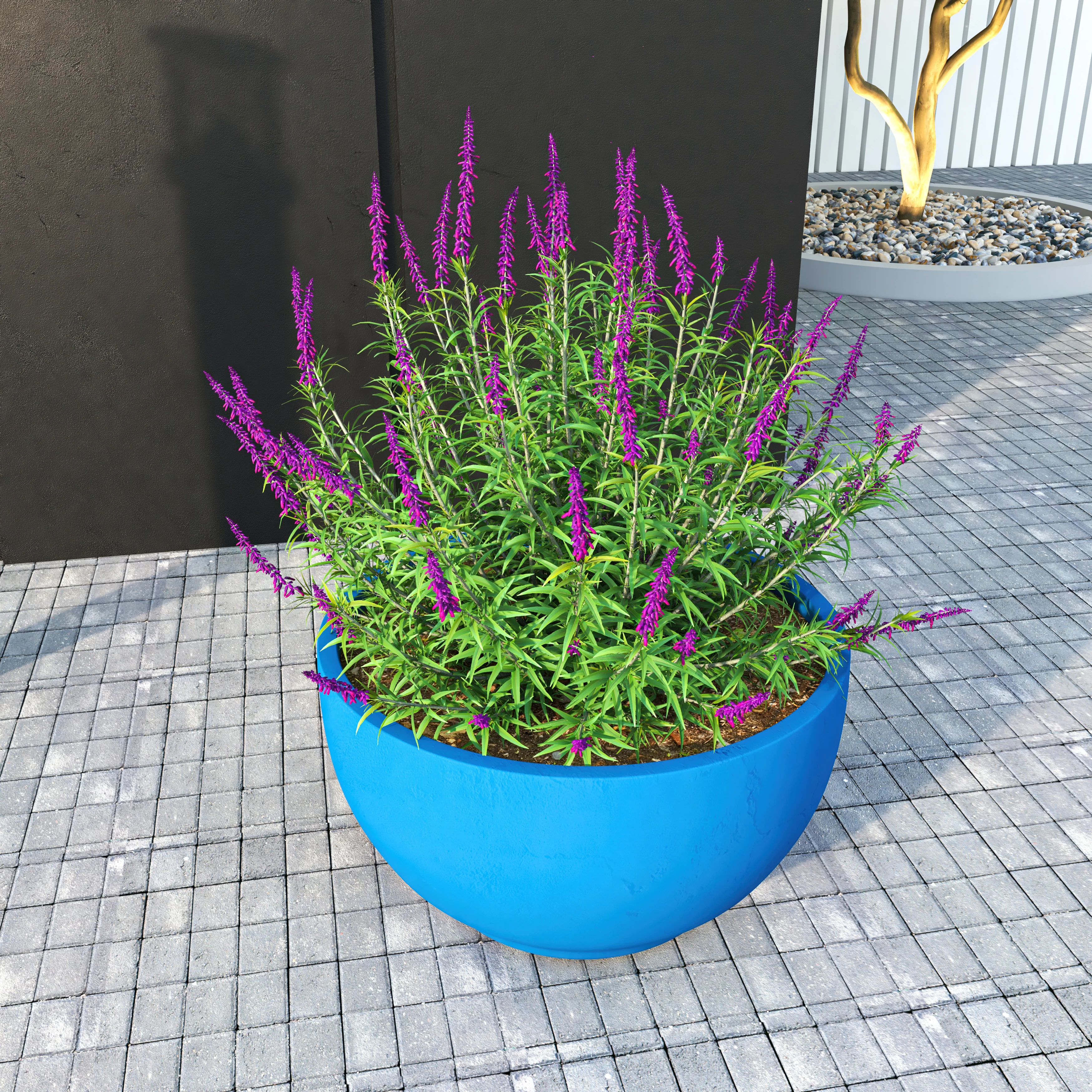 Grove Series Hemisphere Poly Clay Planter in Blue 14.9 Dia, 7.8 High