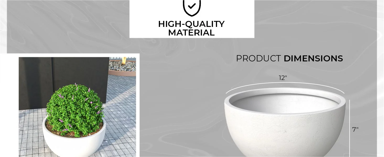 Grove Series Hemisphere Poly Clay Planter in White 14.9 Dia, 7.8 High