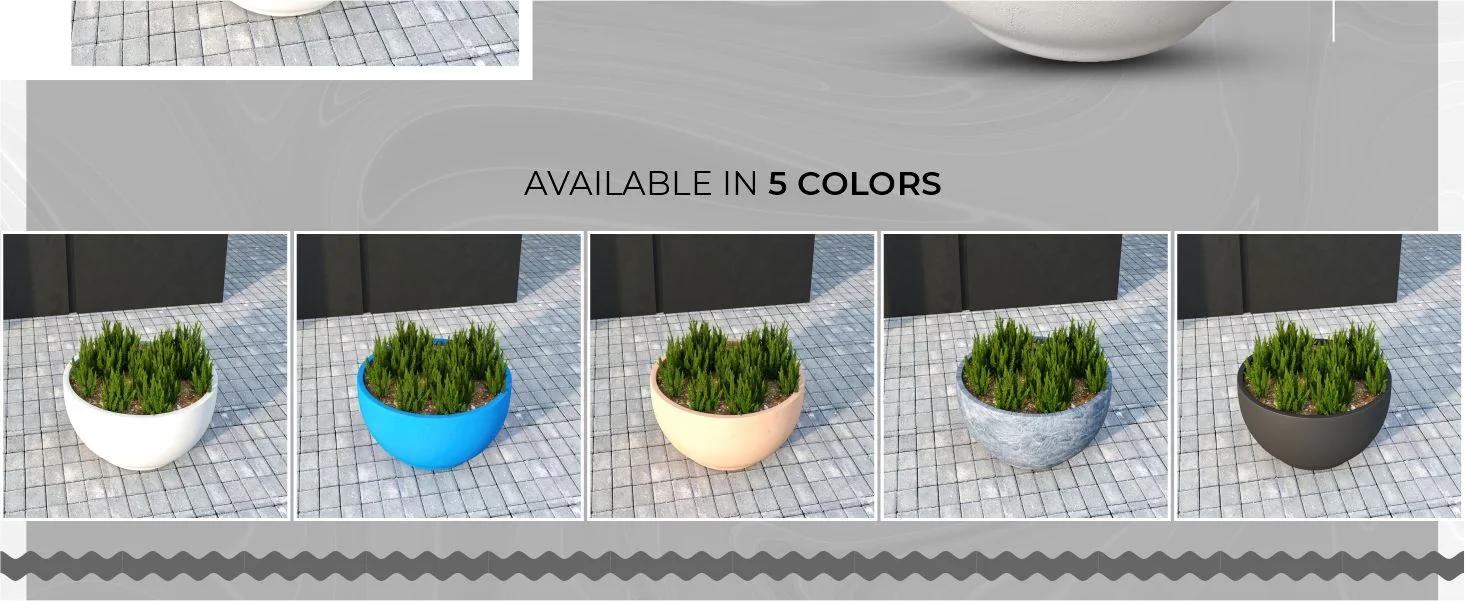 Grove Series Hemisphere Poly Clay Planter in White 14.9 Dia, 7.8 High