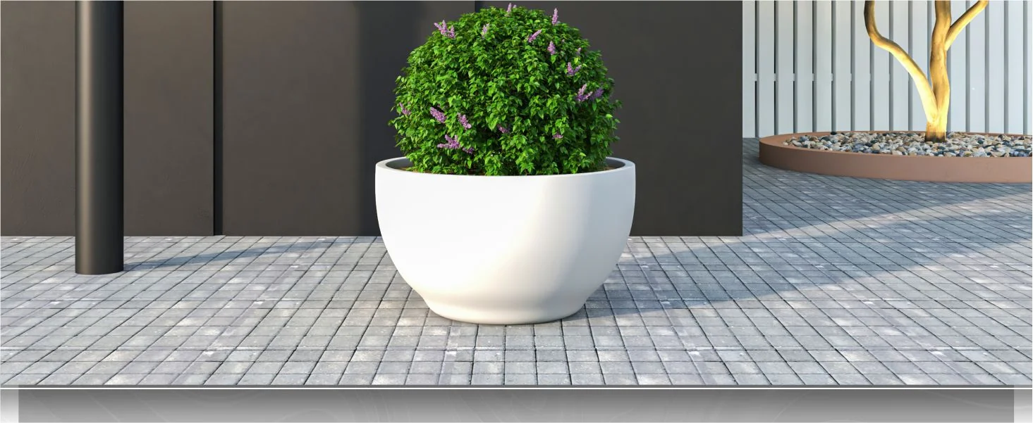 Grove Series Hemisphere Poly Clay Planter in White 14.9 Dia, 7.8 High
