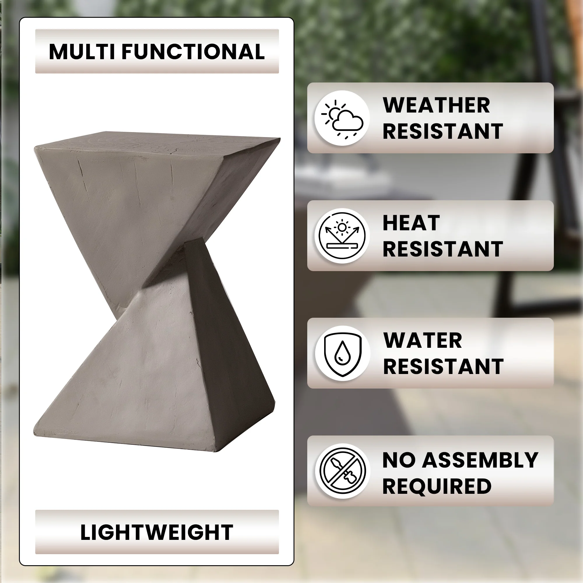 Glint Collection Fiberglass Outdoor Side Table in Grey