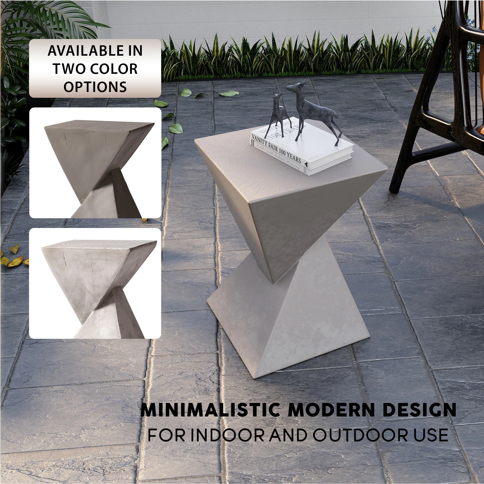 Glint Collection Fiberglass Outdoor Side Table in Grey