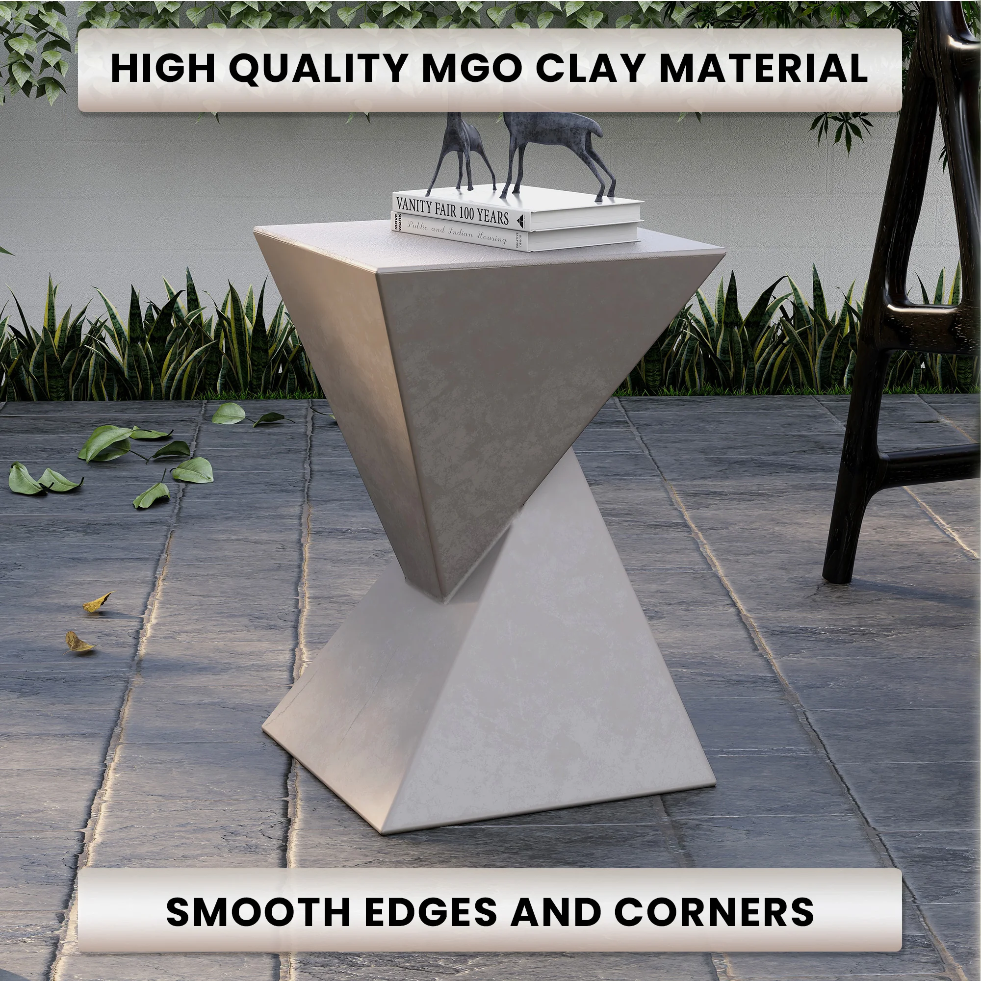 Glint Collection Fiberglass Outdoor Side Table in Grey