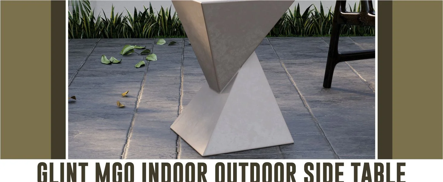 Glint Collection Fiberglass Outdoor Side Table in Marble White