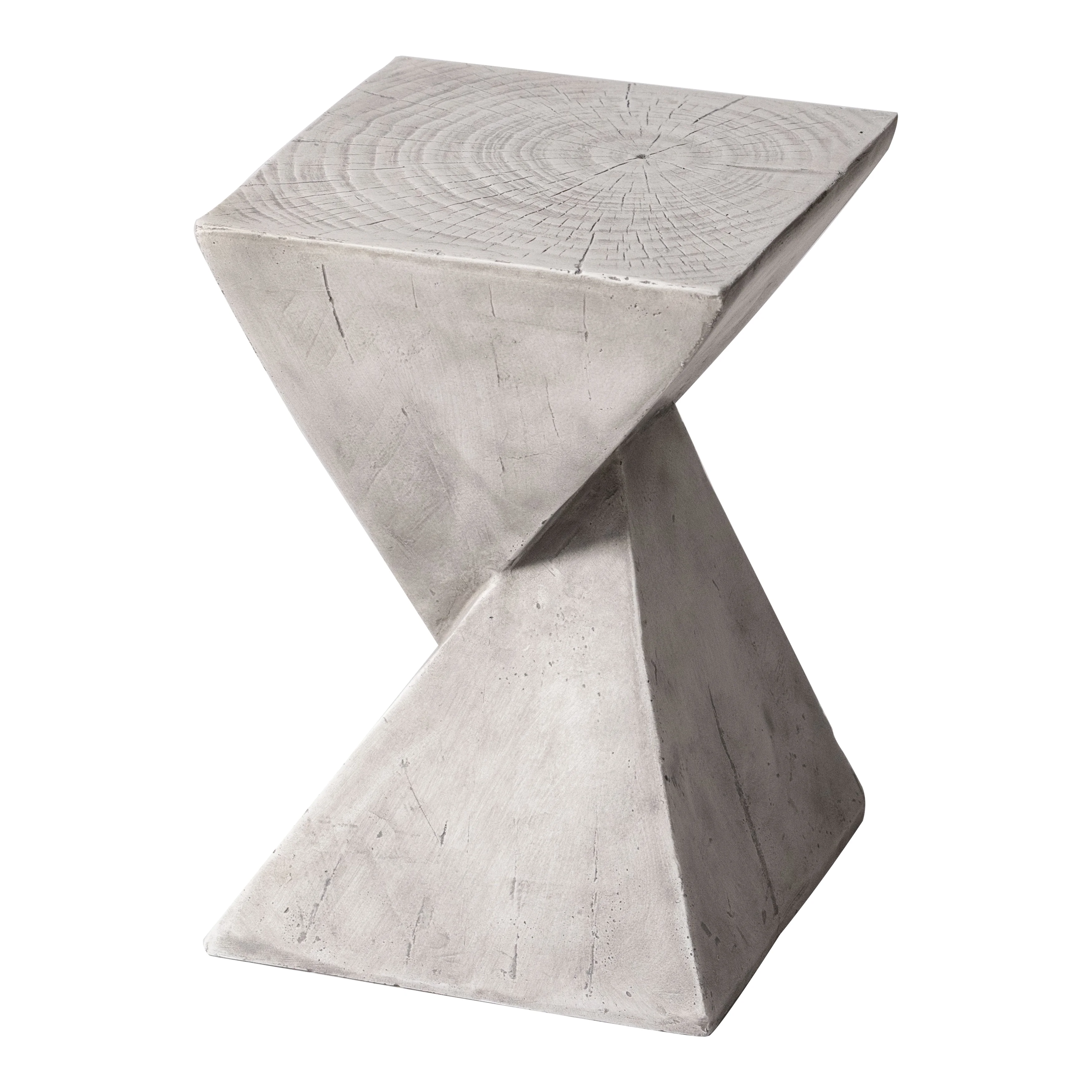 Glint Collection Fiberglass Outdoor Side Table in Marble White
