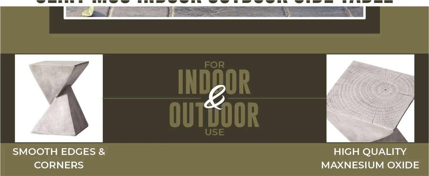 Glint Collection Fiberglass Outdoor Side Table in Marble White