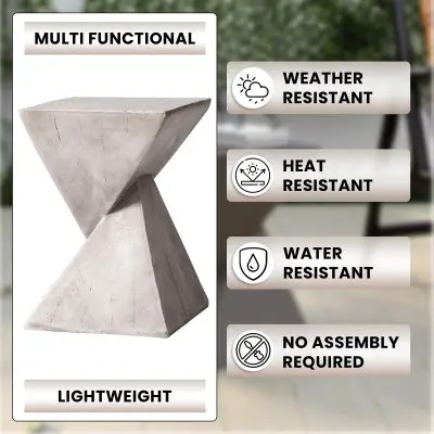 Glint Collection Fiberglass Outdoor Side Table in Marble White