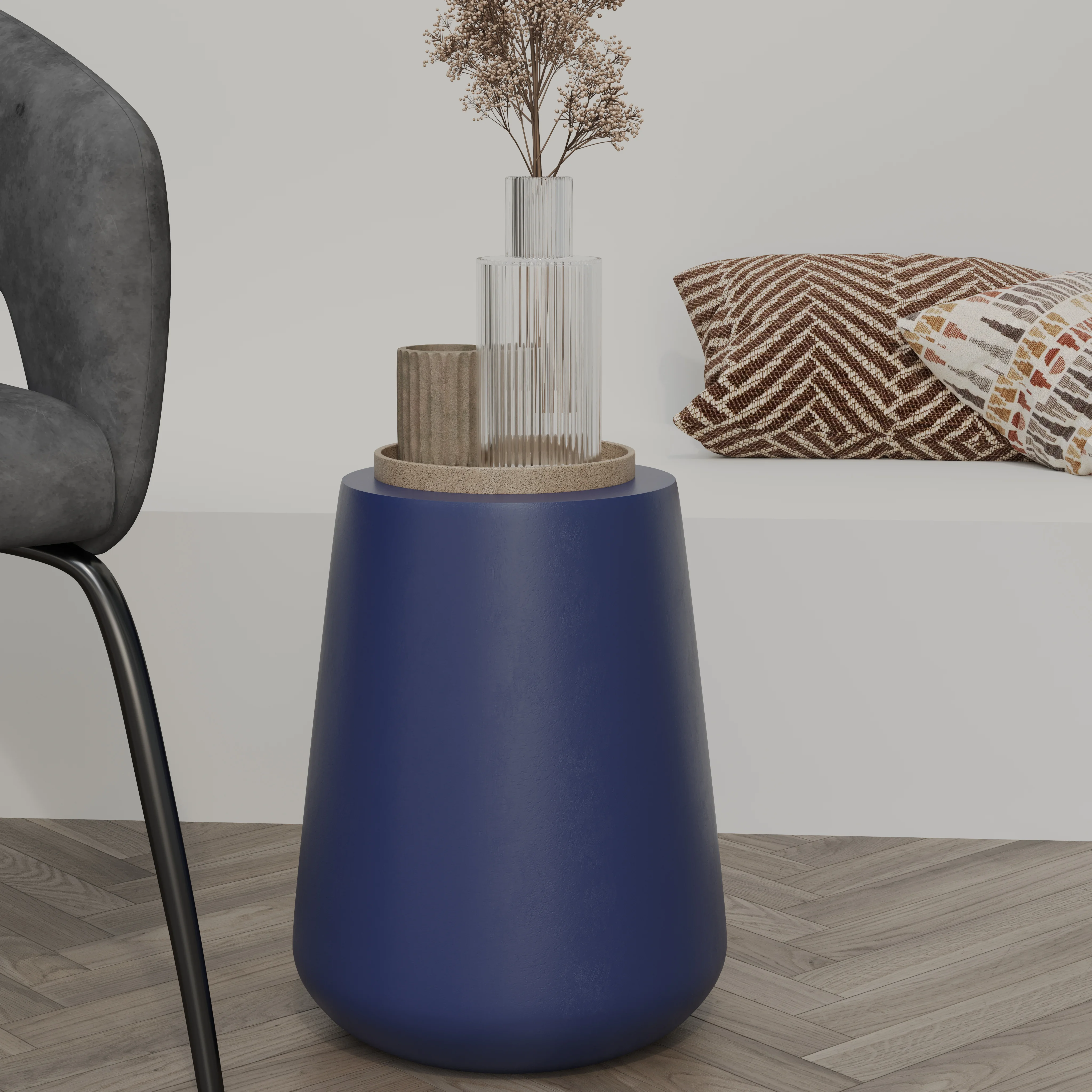 Modern Side End Table Glint Series In Saphire Blue