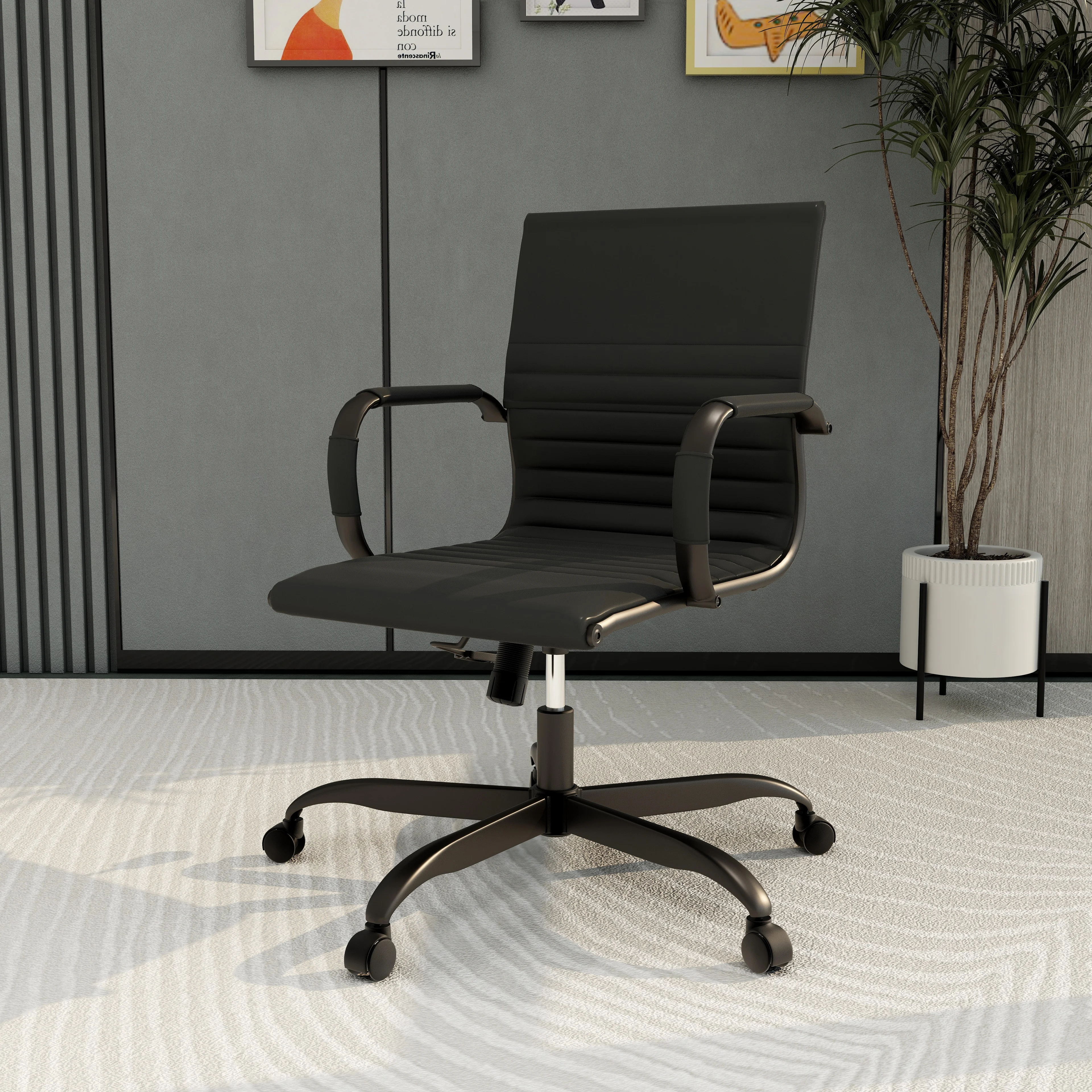 Harris Leather Home Office Chair With Black Frame in Black