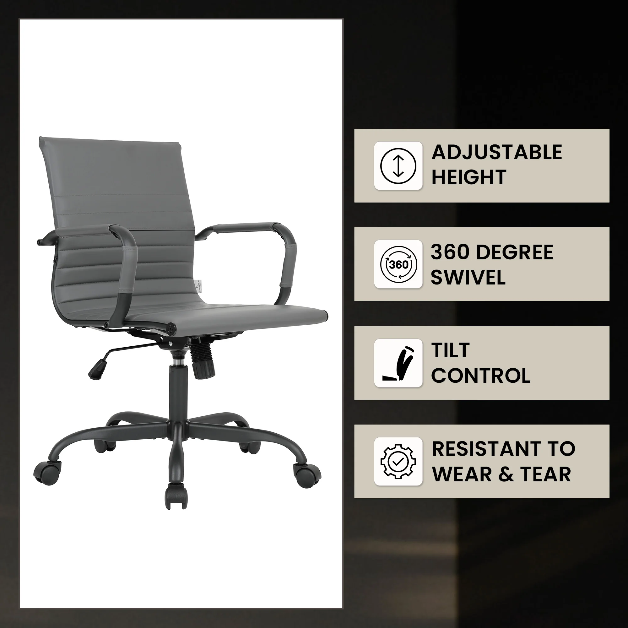 Harris Leather Home Office Chair in Grey With Black Frame