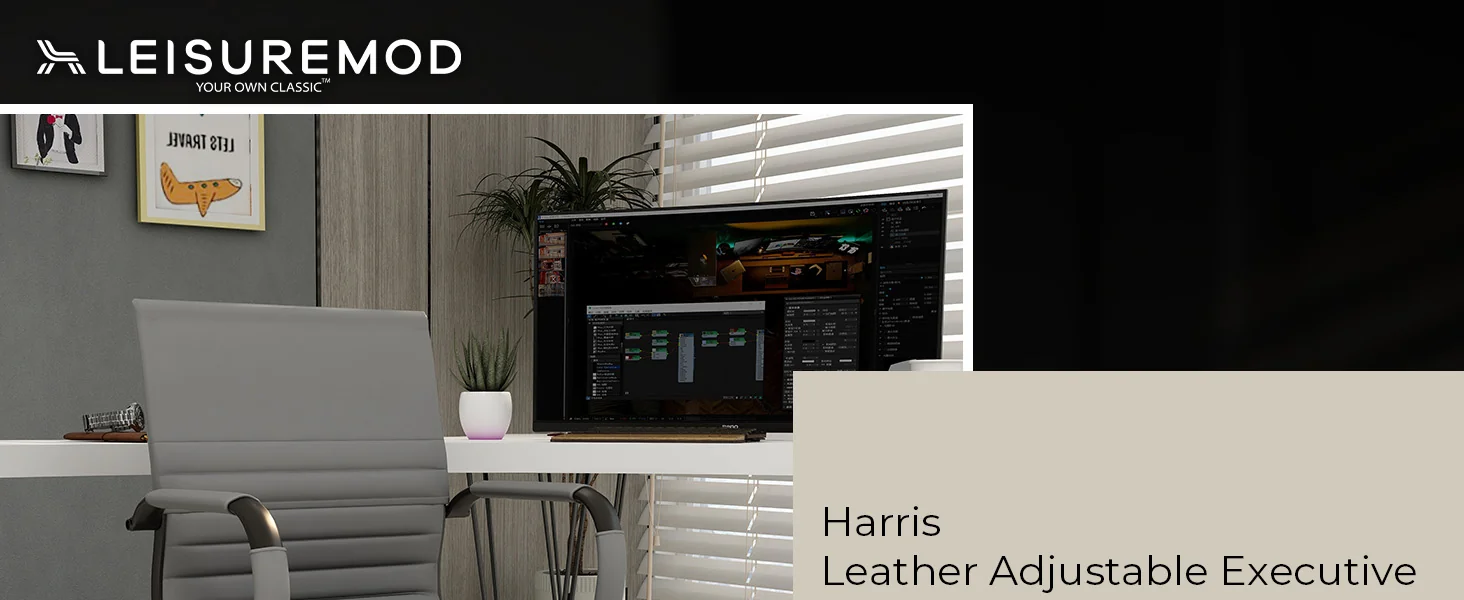 Harris Leather Home Office Chair in Grey With Black Frame