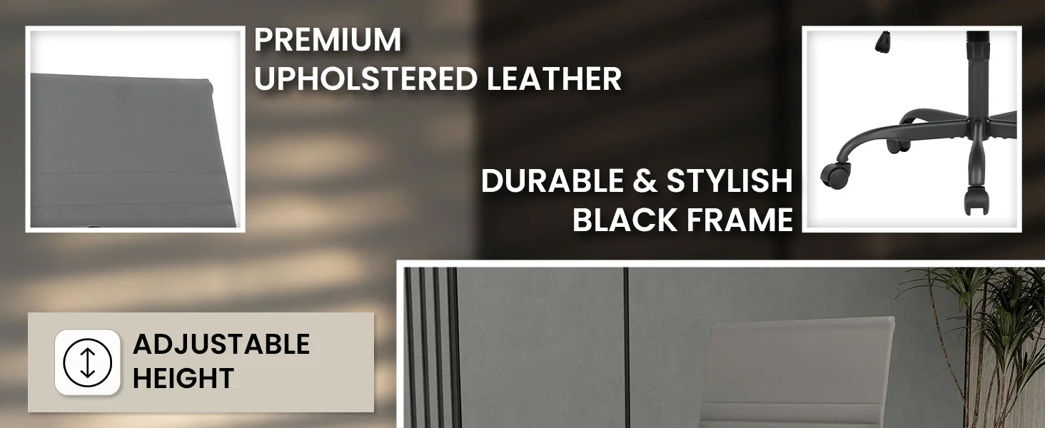 Harris Leather Home Office Chair in Grey With Black Frame