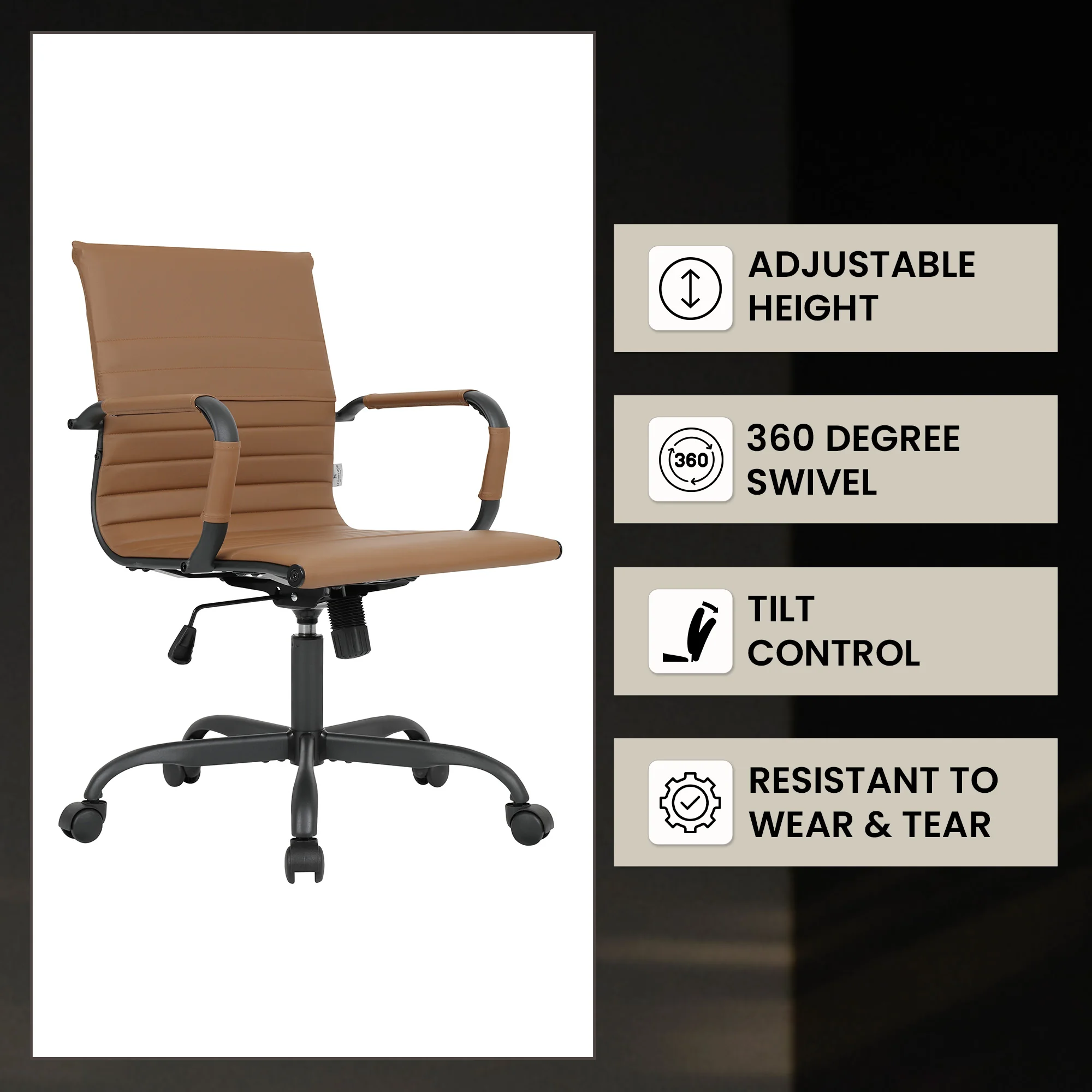 Harris Leather Home Office Chair in Light Brown With Black Frame