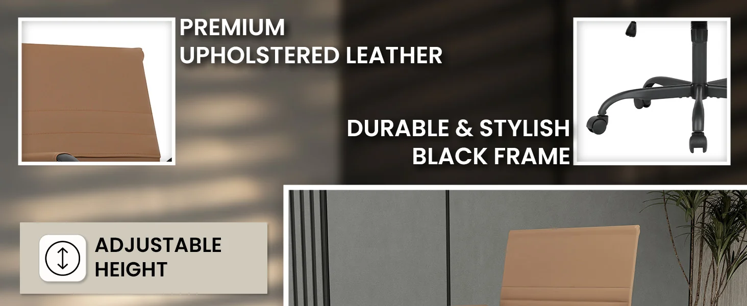 Harris Leather Home Office Chair in Light Brown With Black Frame