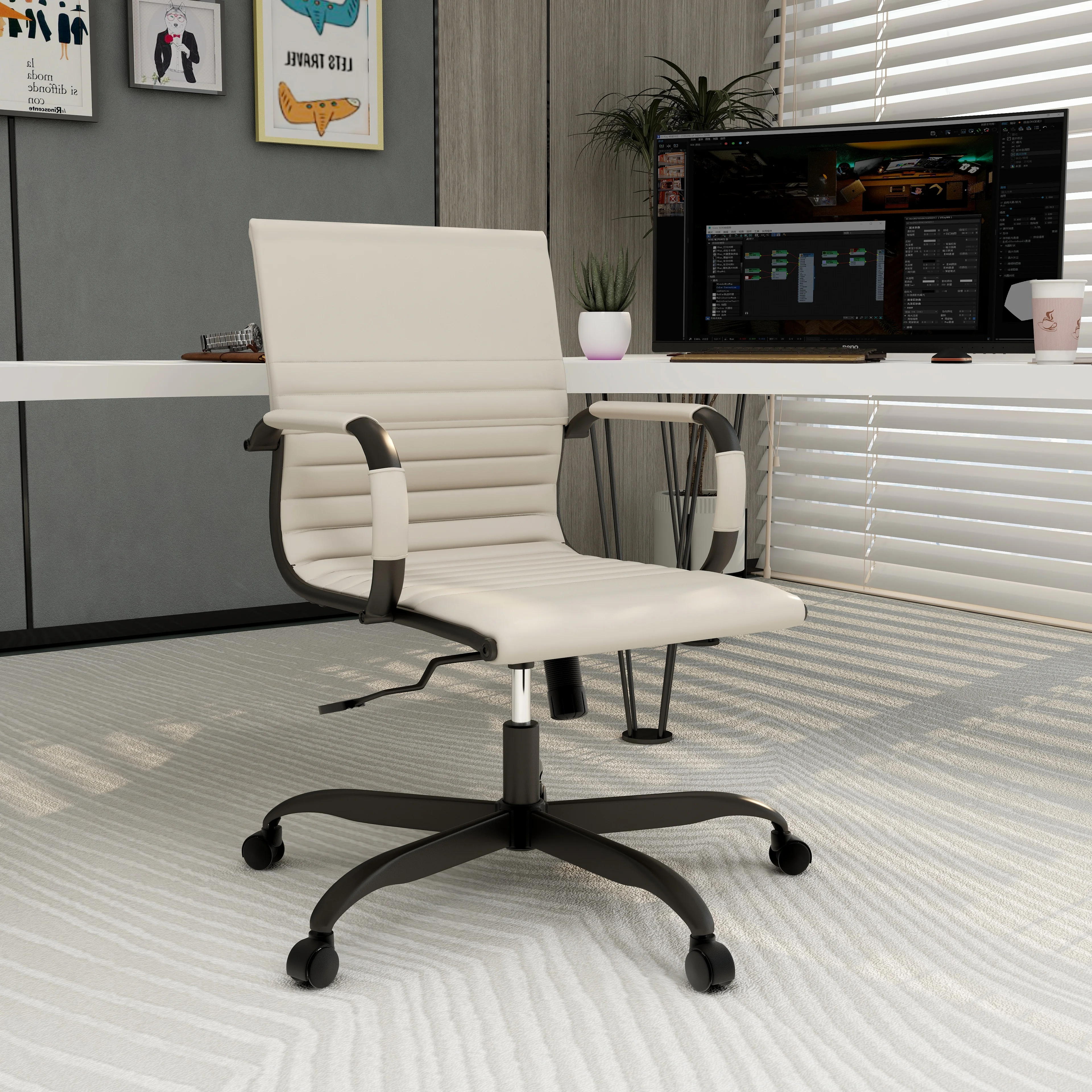 Harris Leather Home Office Chair in Tan With Black Frame