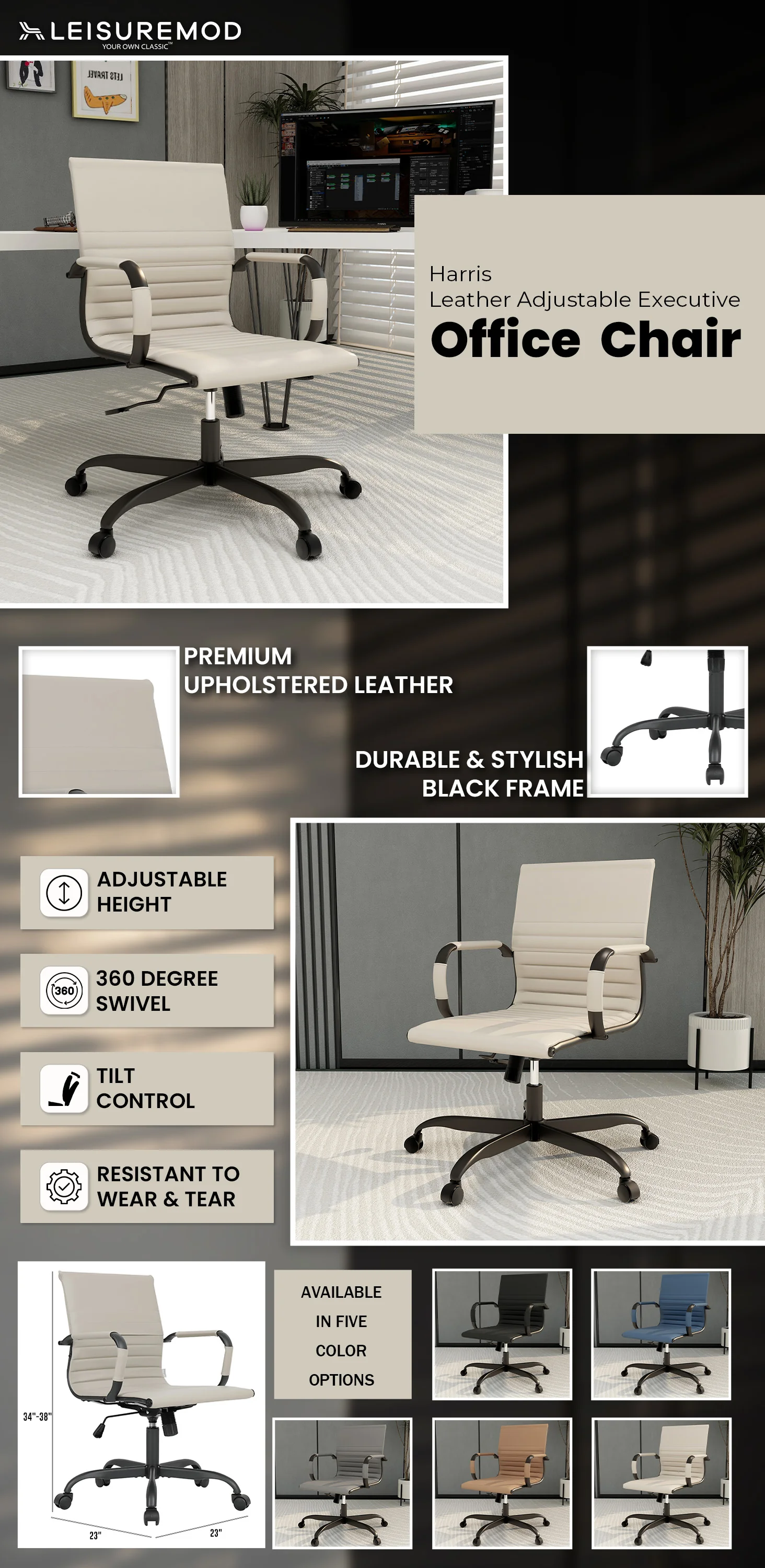 Harris Leather Home Office Chair in Tan With Black Frame