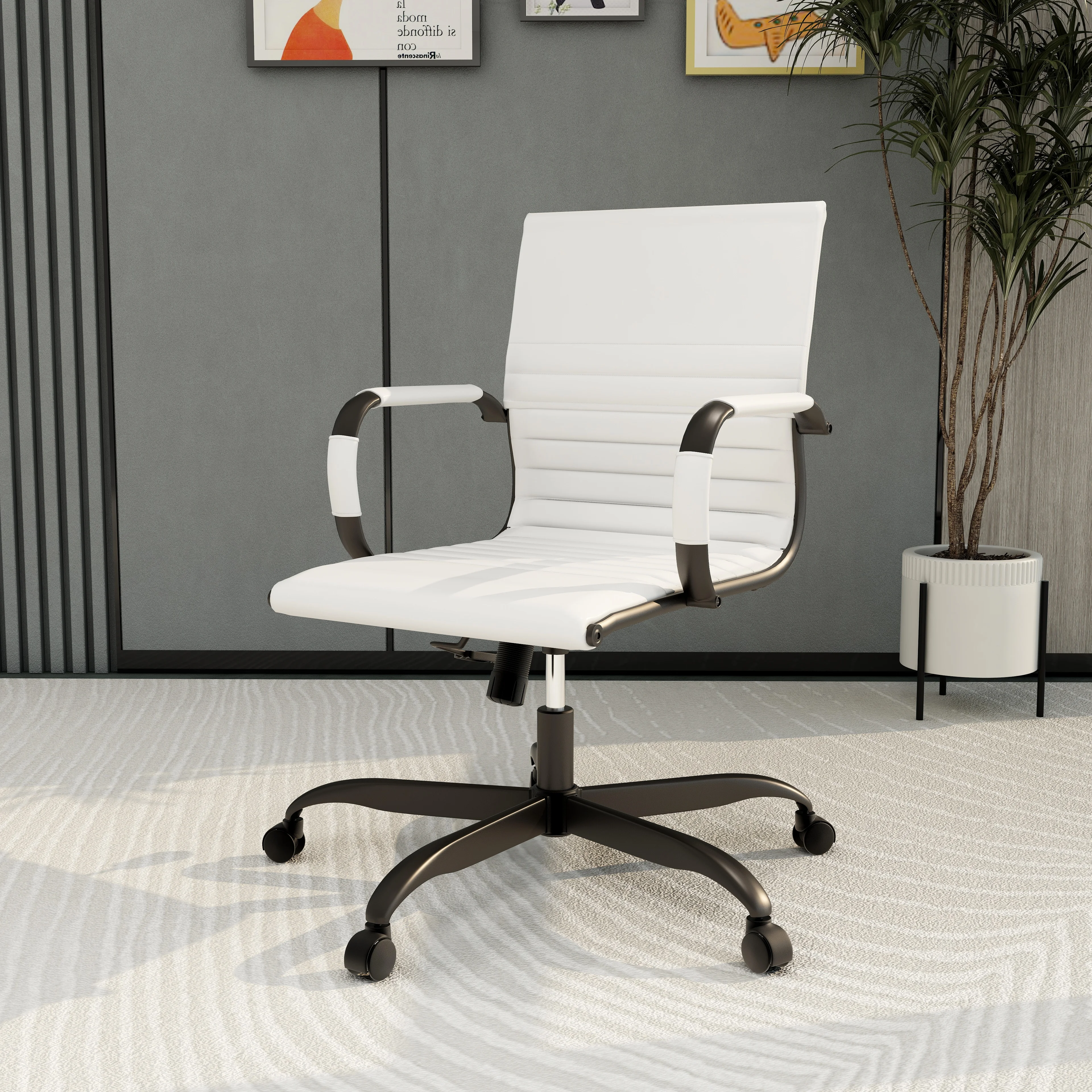 Harris Leather Home Office Chair in White With Black Frame
