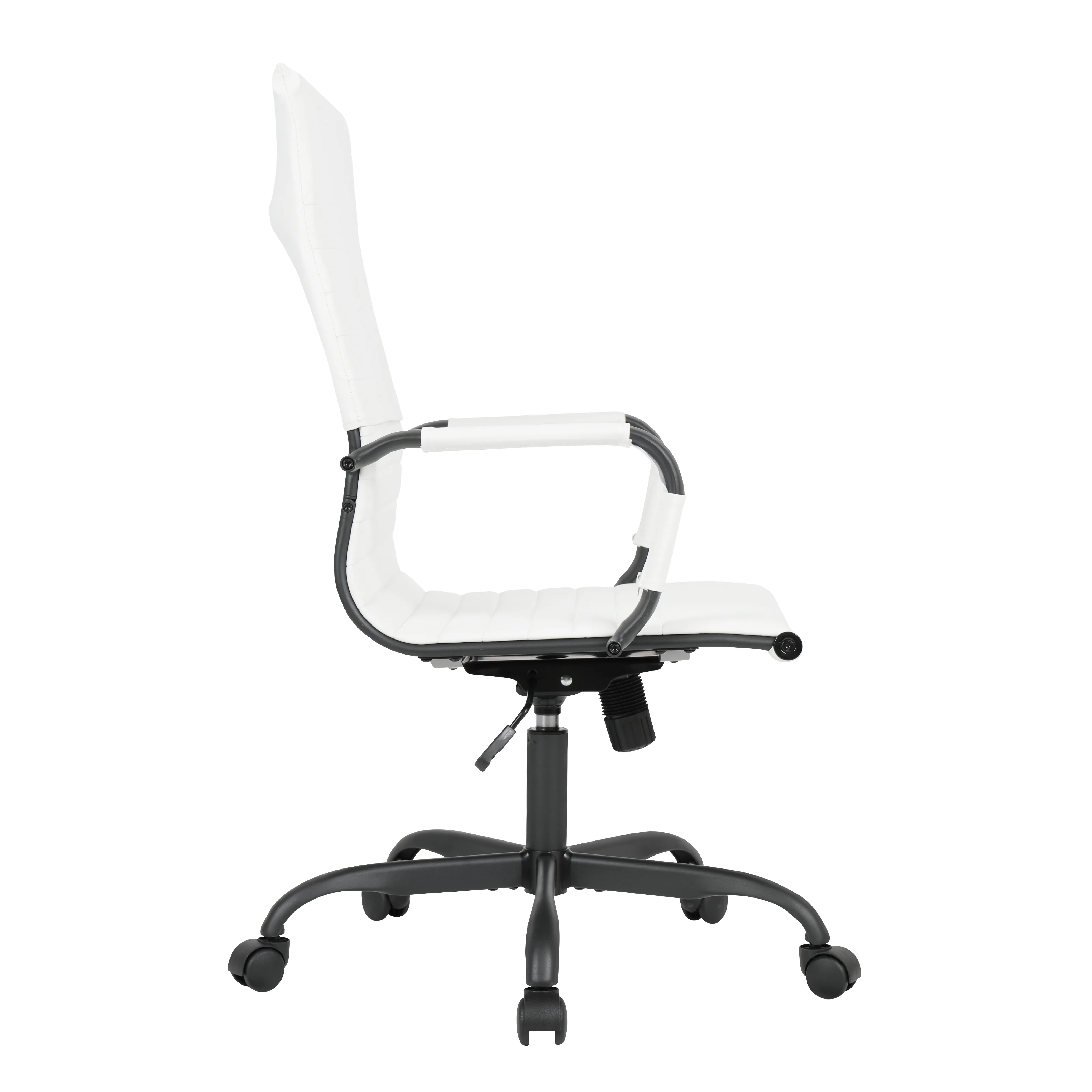 Harris Leather Home High-Back Office Chair in White With Black Frame