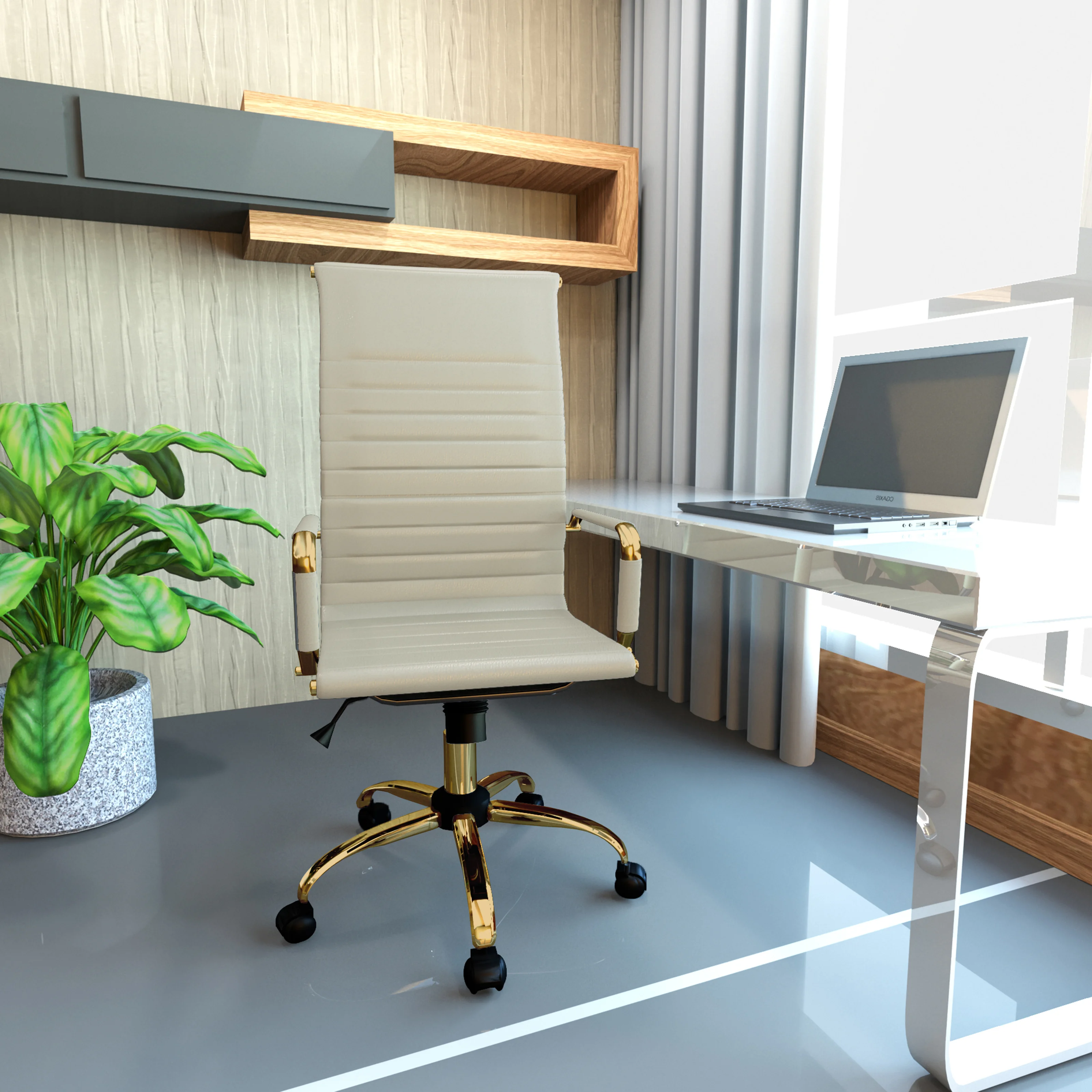 Harris High-Back Leatherette Office Chair With Gold Frame