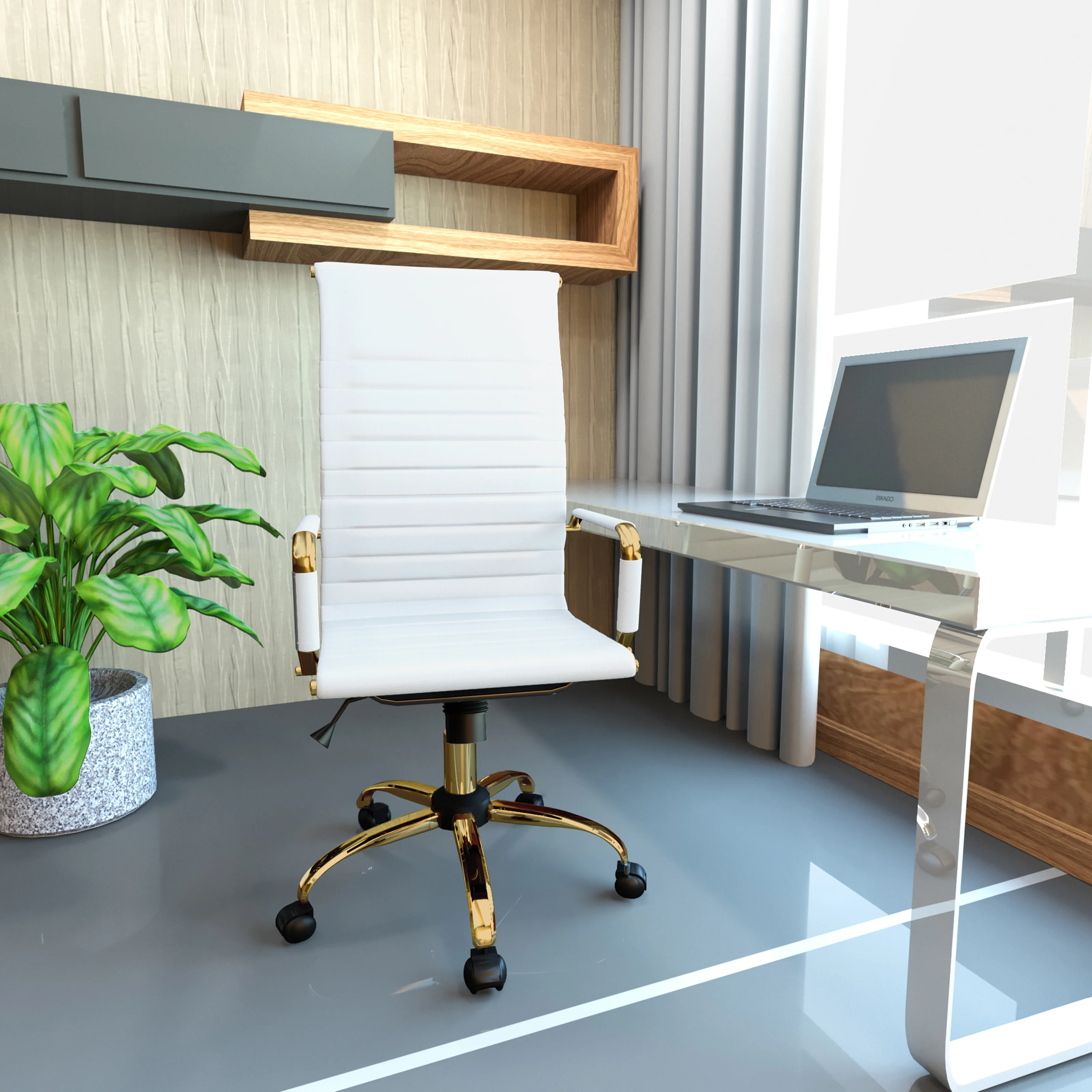 Harris High-Back Leatherette Office Chair With Gold Frame