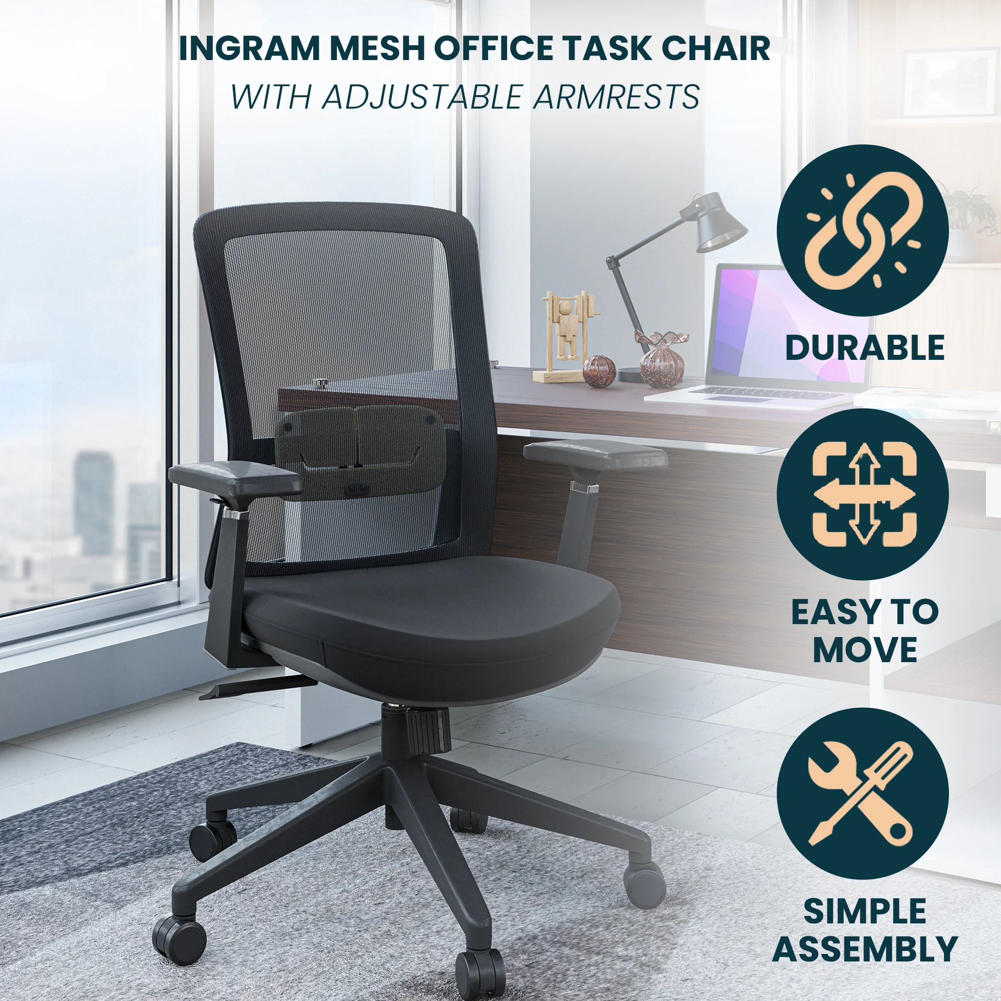 Ingram Modern  Office Task Chair with adjustable armrests
