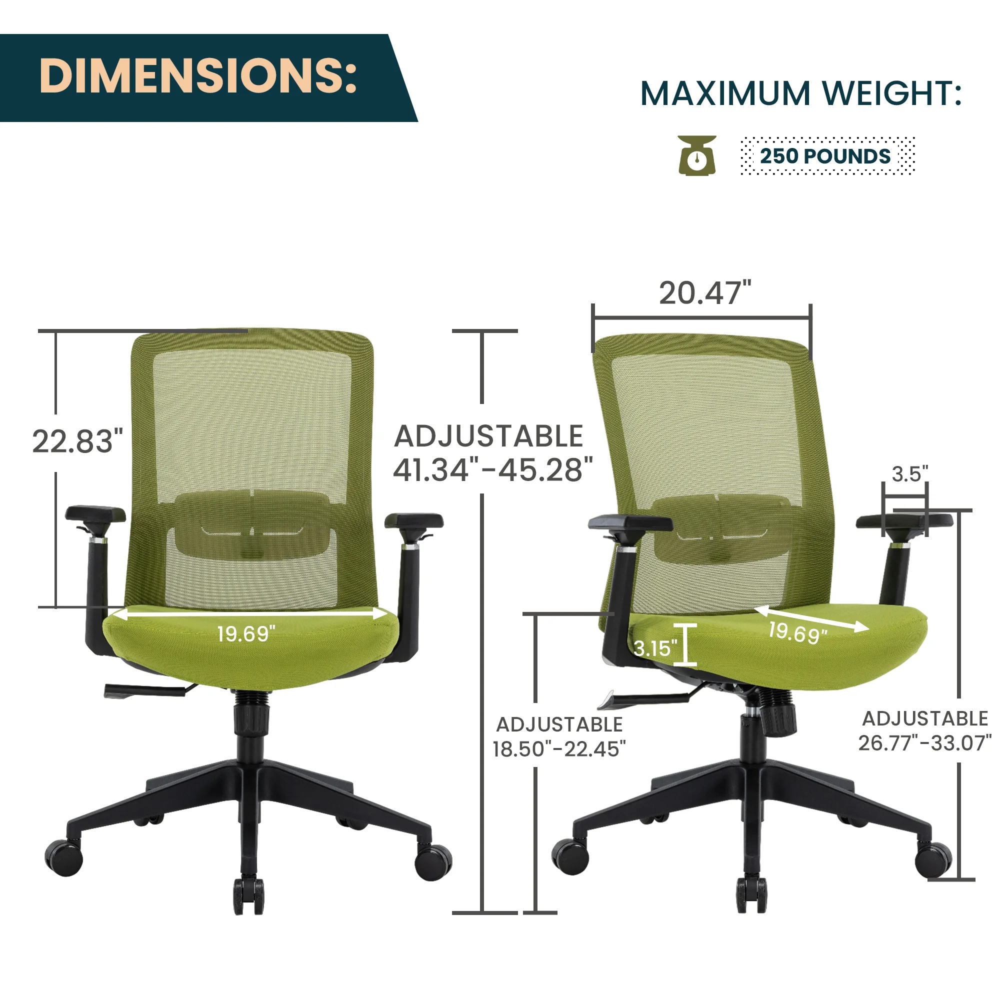 Ingram Office Chair with Seat Cover, Green/Green