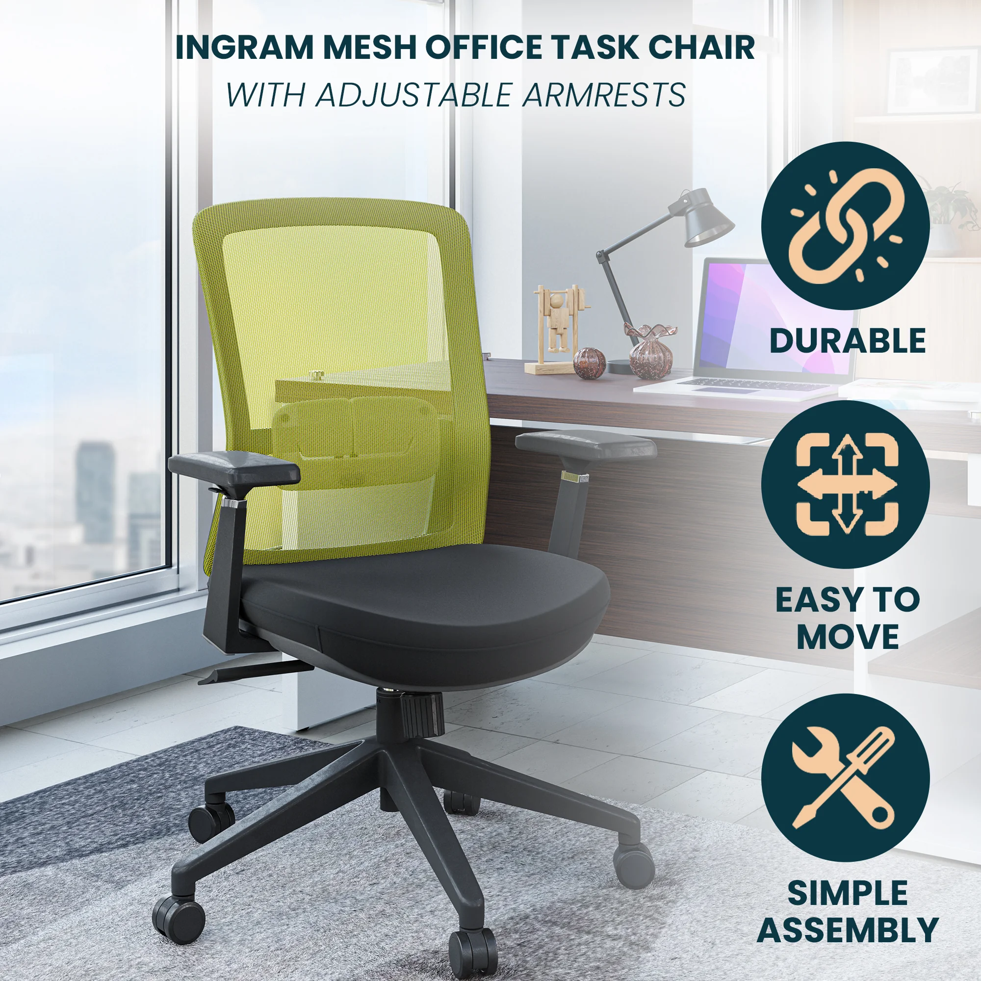 Ingram Modern  Office Task Chair with adjustable armrests