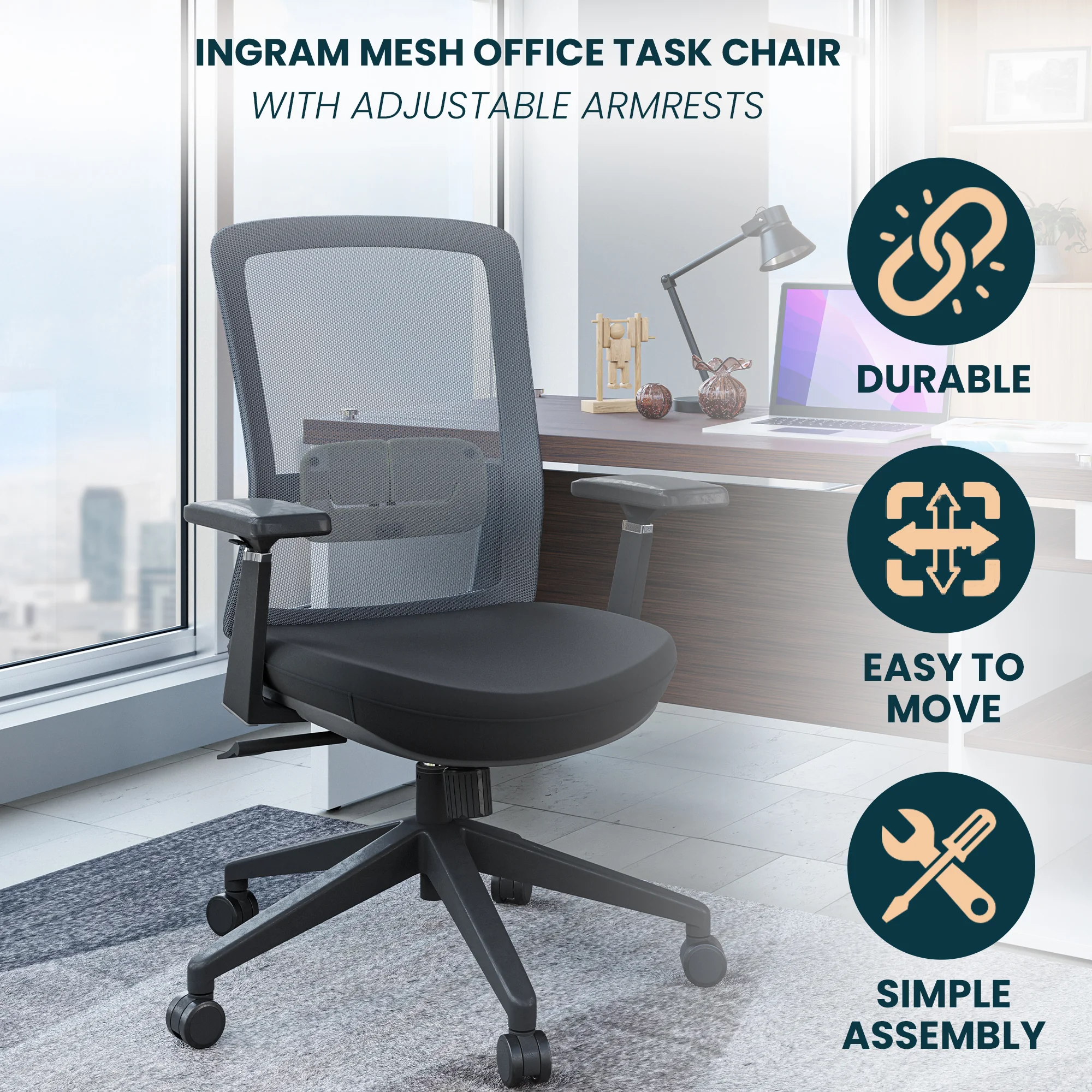 Ingram Modern  Office Task Chair with adjustable armrests