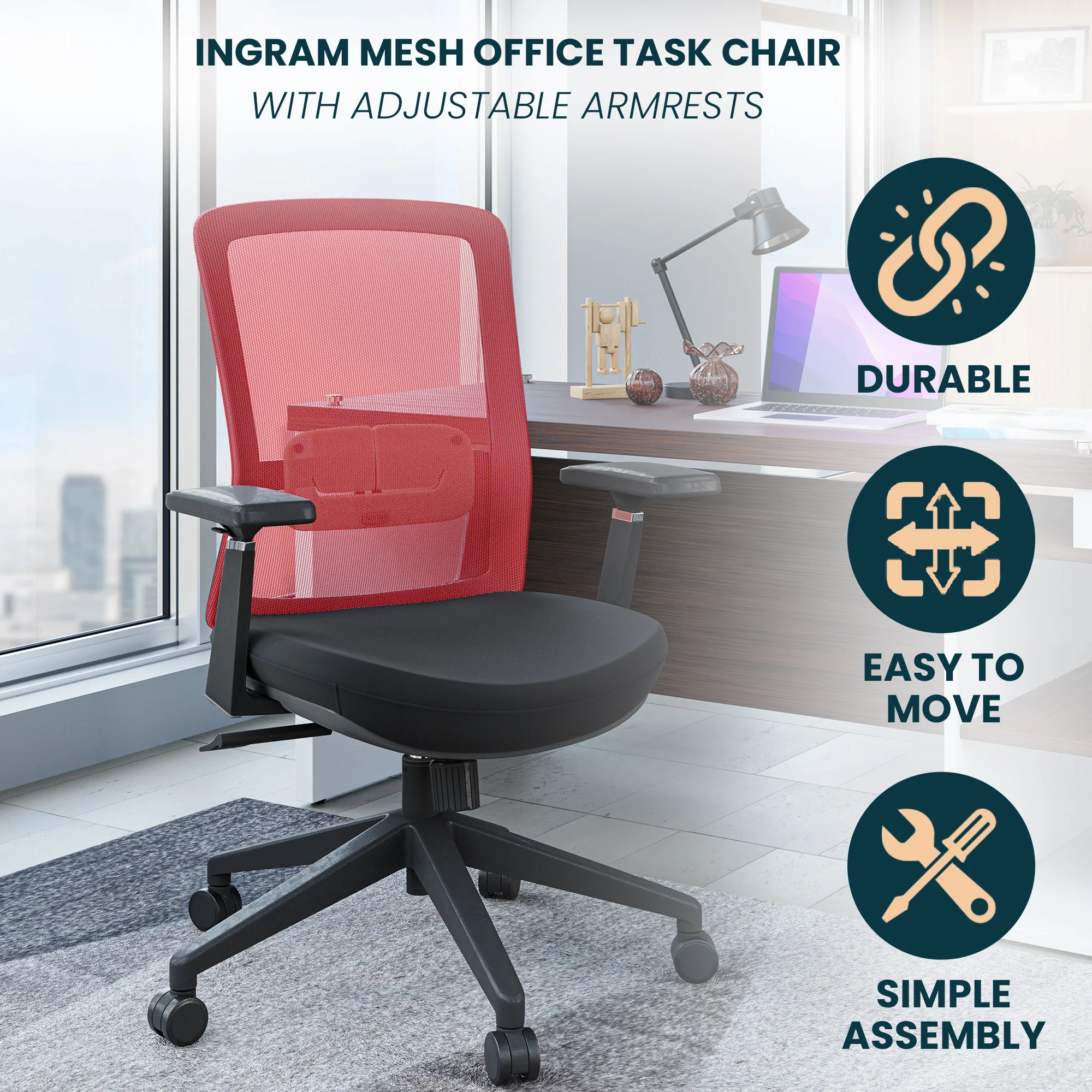 Ingram Modern  Office Task Chair with adjustable armrests