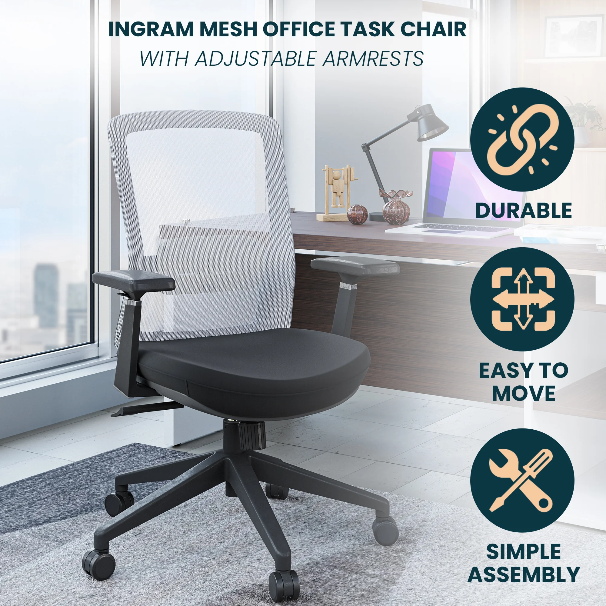 Ingram Modern  Office Task Chair with adjustable armrests