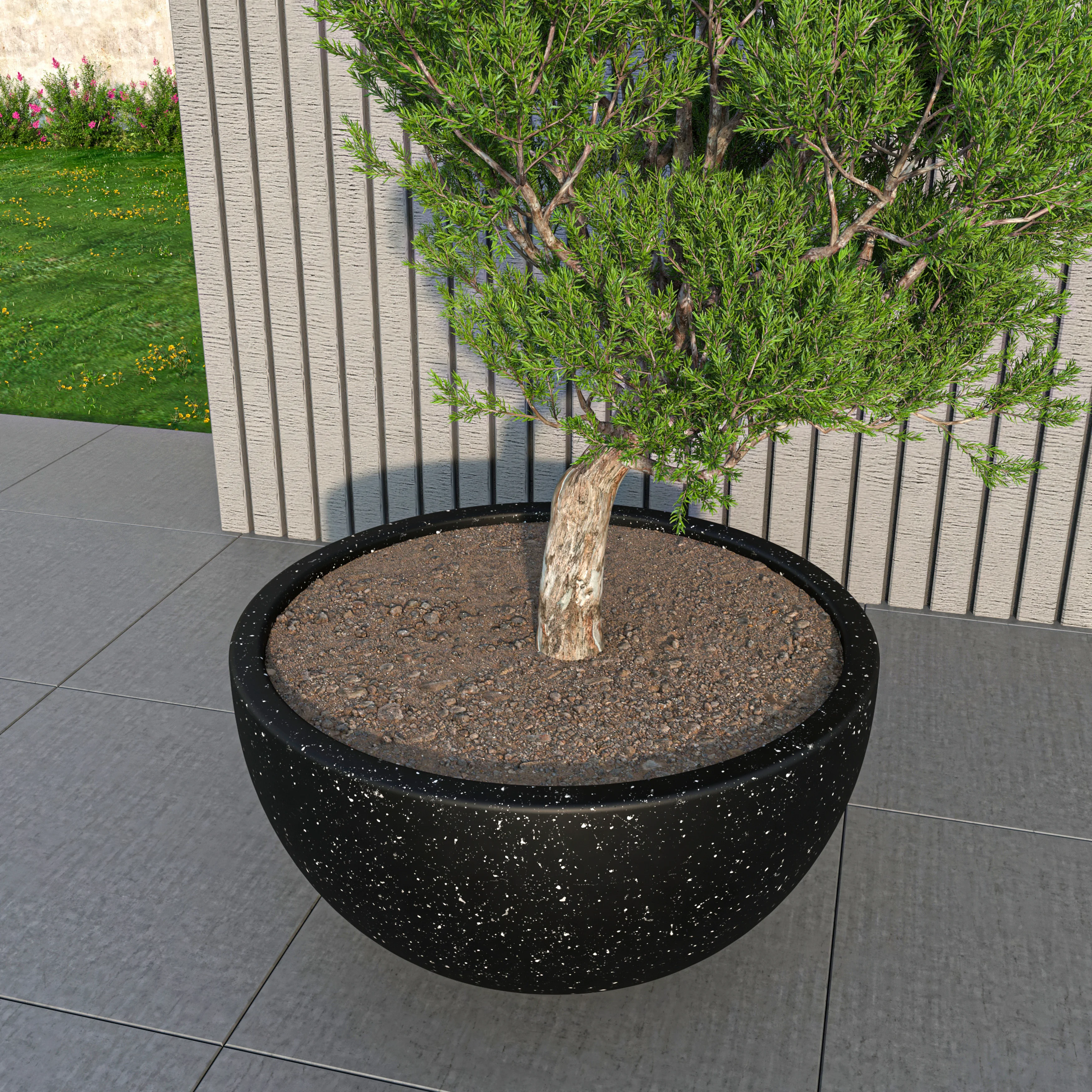 Iris Fiberstone Planter in Black 12 Dia