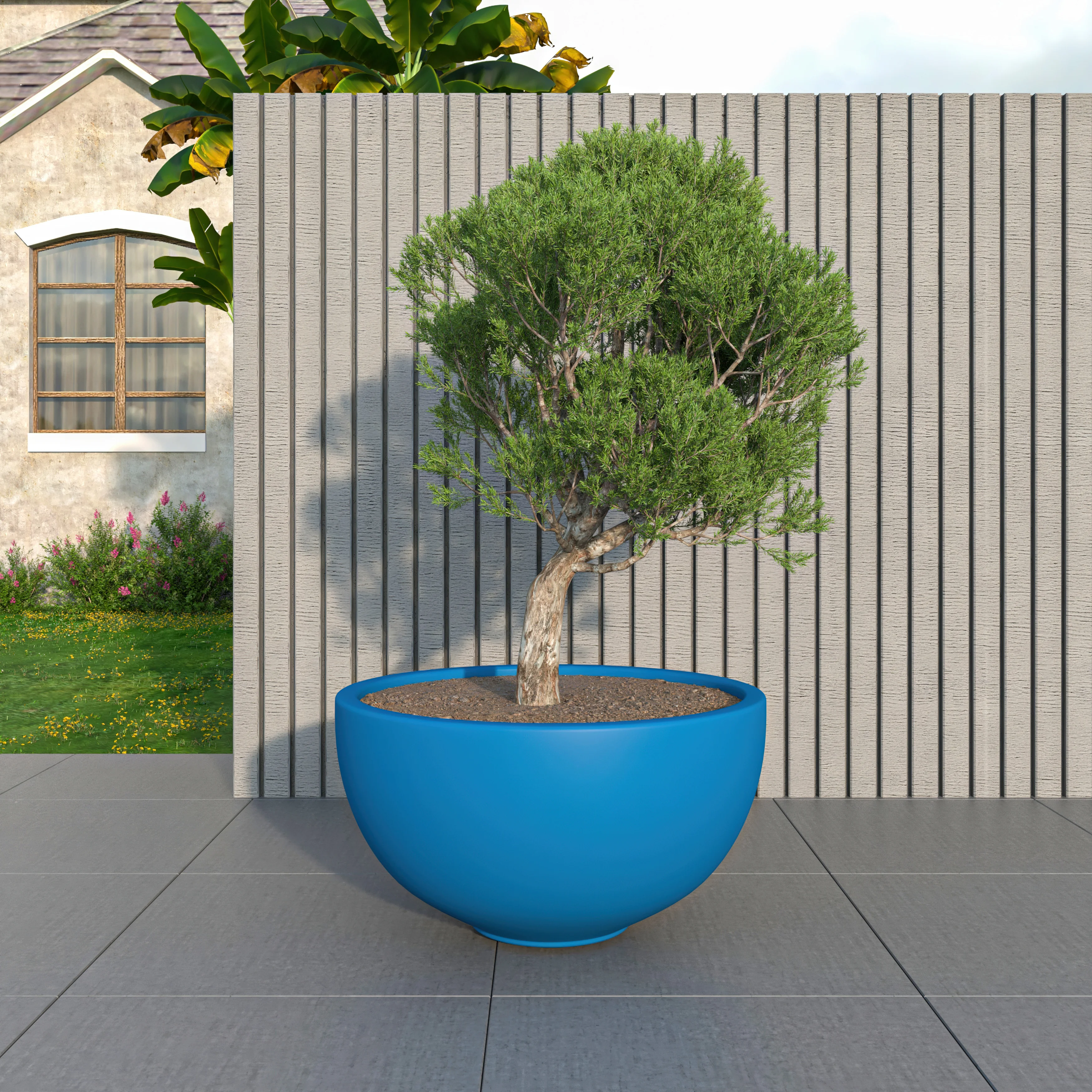 Iris Fiberstone Planter in Blue 12 Dia