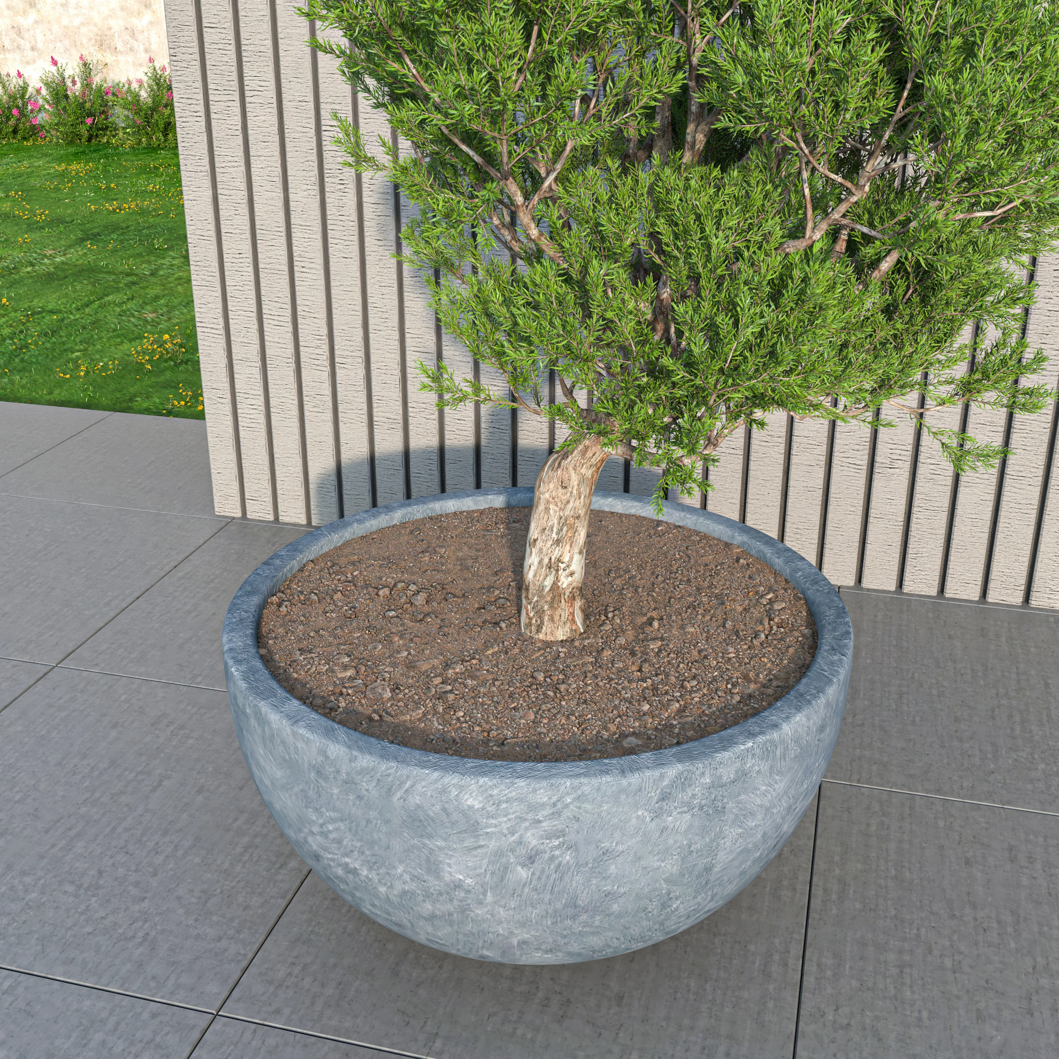 Iris Fiberstone Planter in Grey 12 Dia