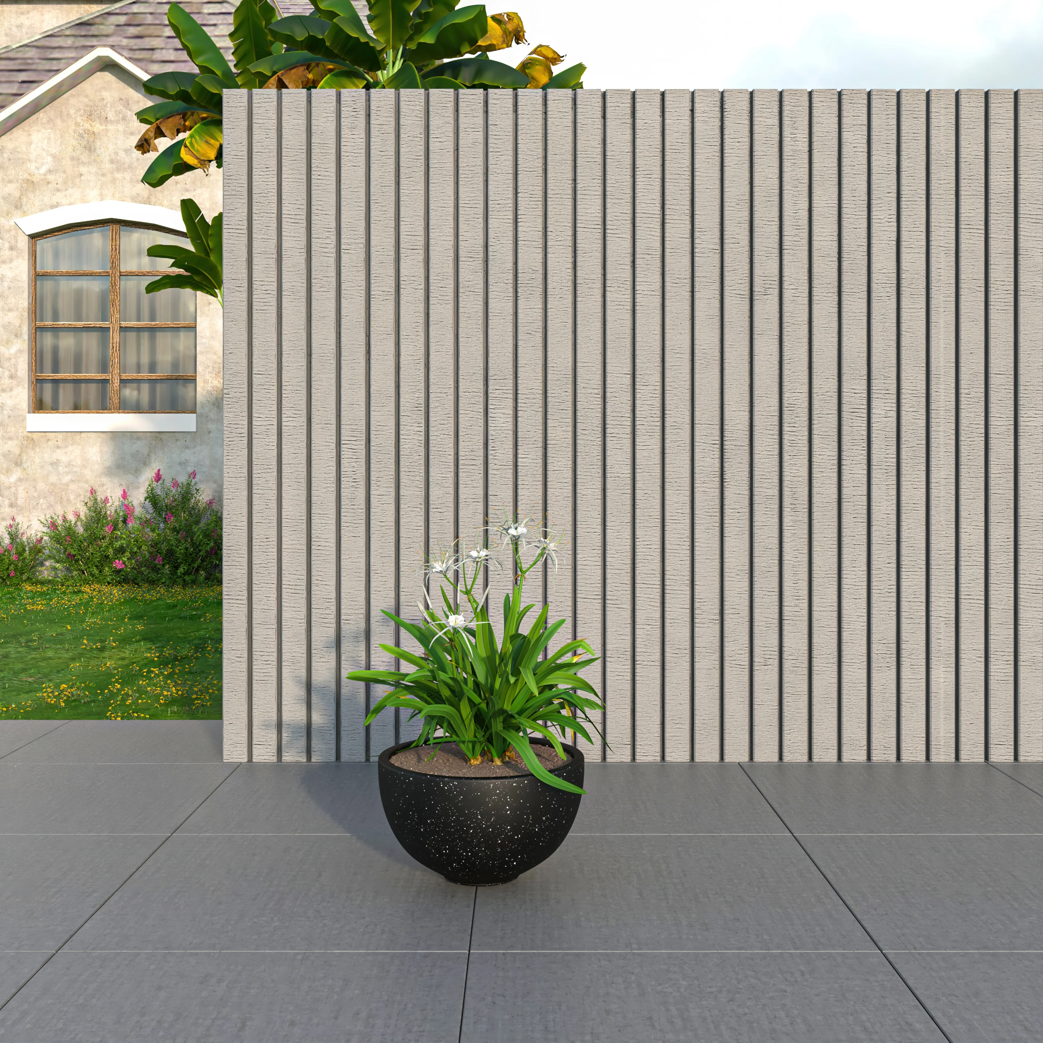 Iris Fiberstone Planter in Black 7 Dia