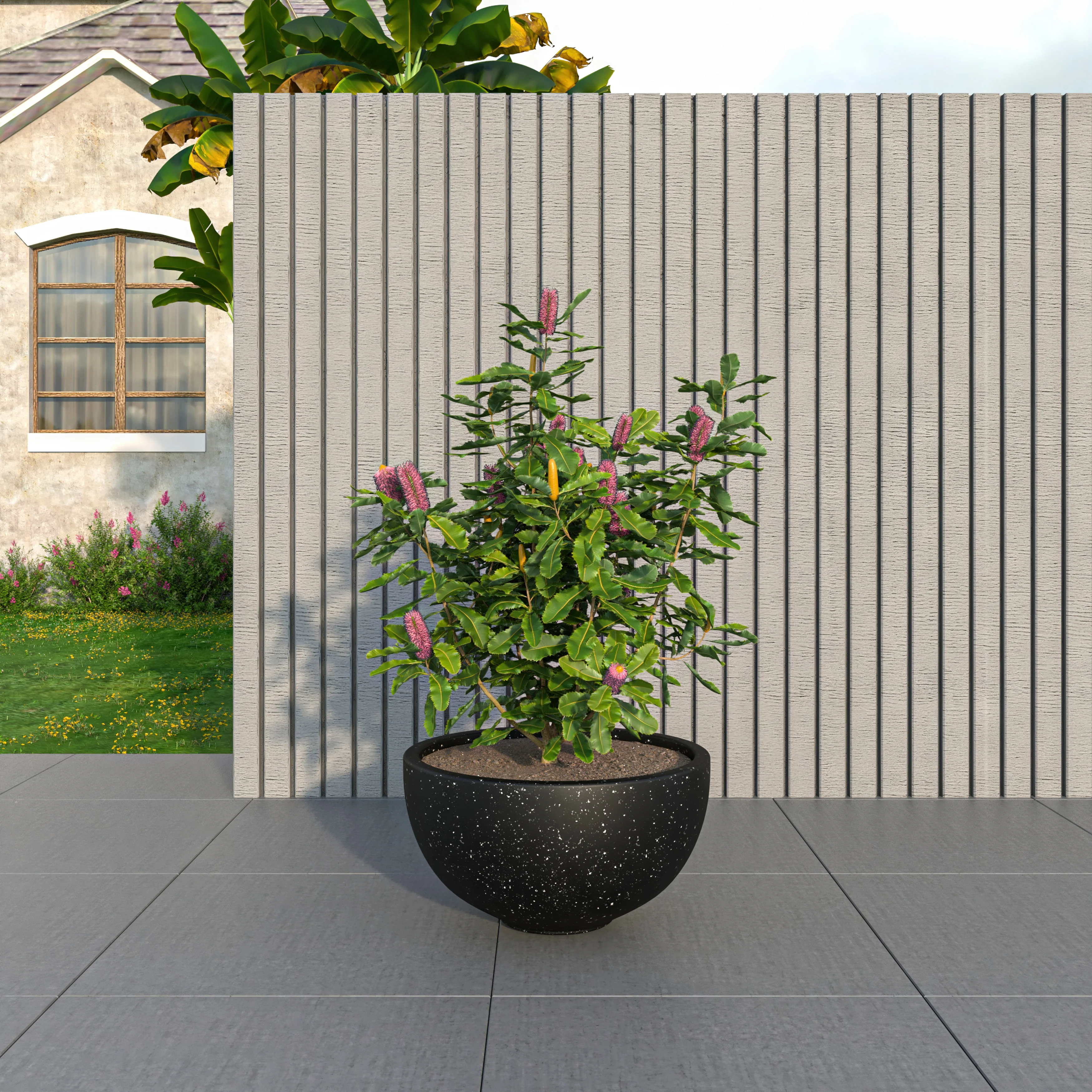Iris Fiberstone Planter in Black 9 Dia