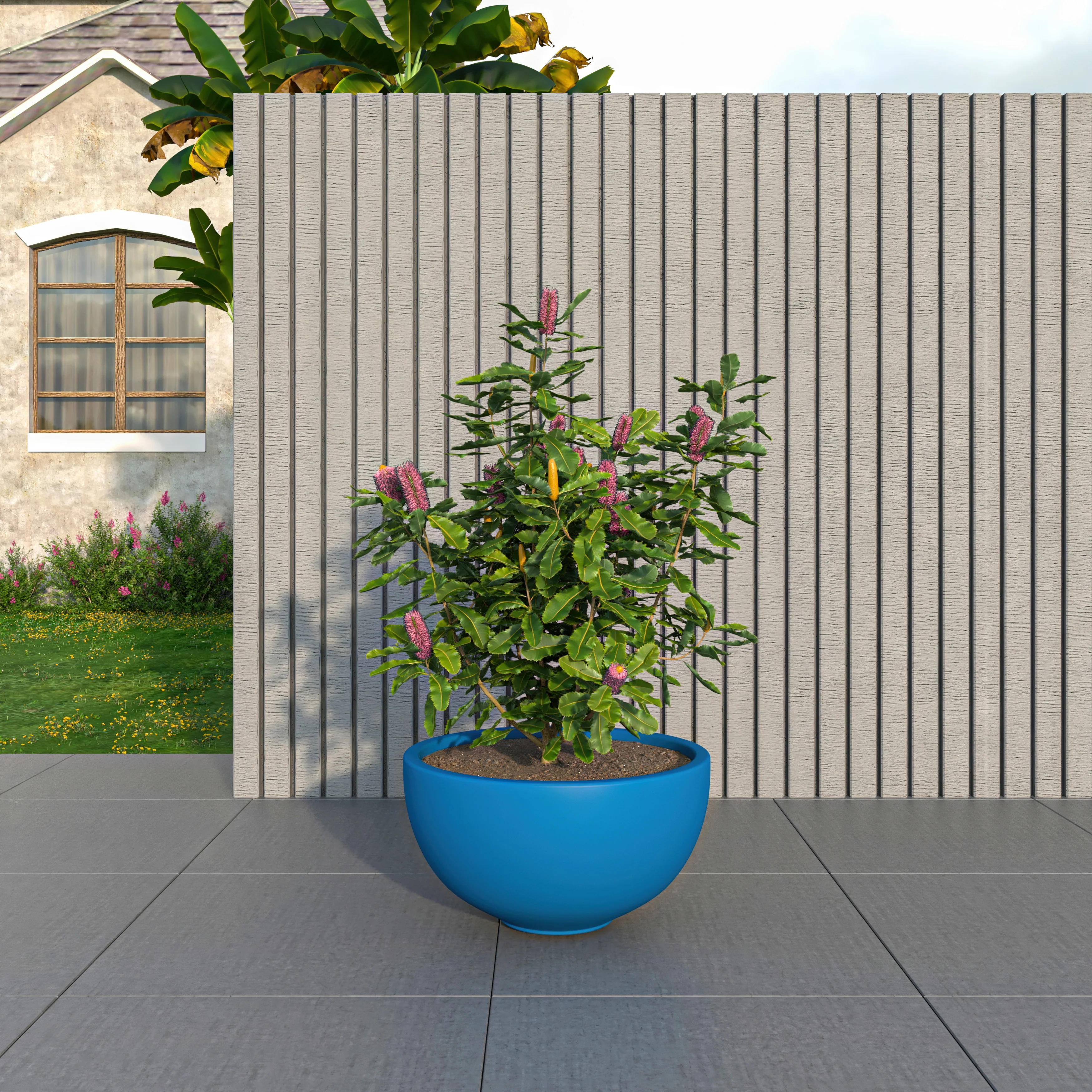 Iris Fiberstone Planter in Blue 9 Dia