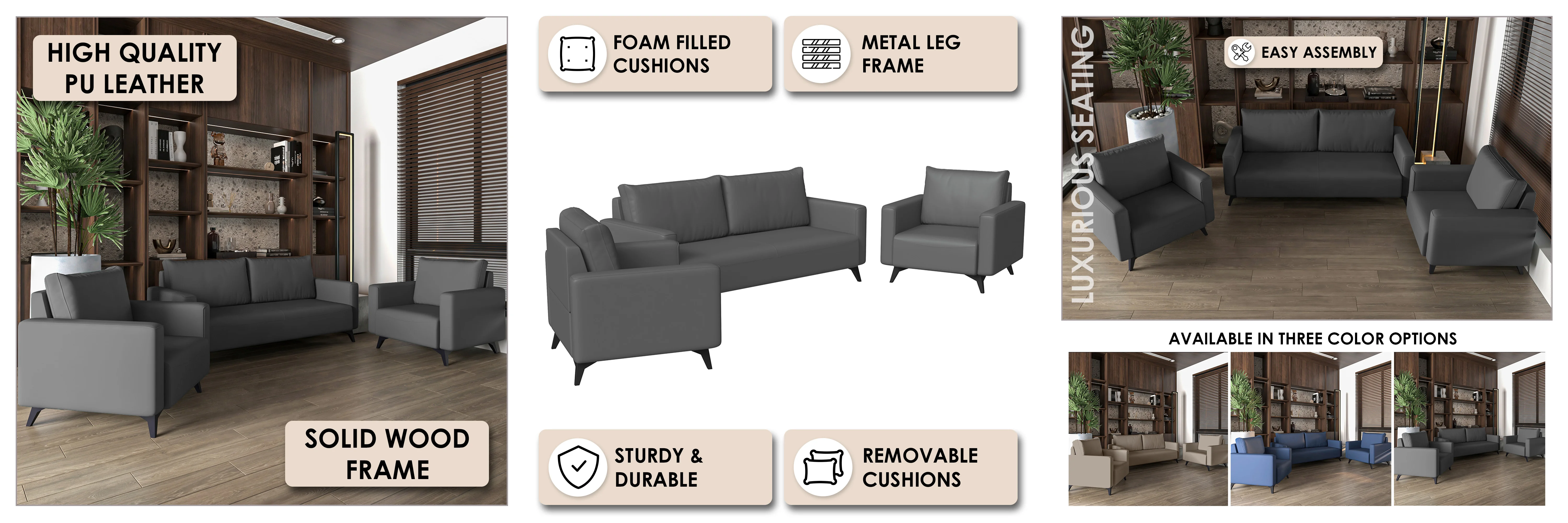 Inno Collection Sofa Set, 2 Single Seaters, and 3 seater In Grey