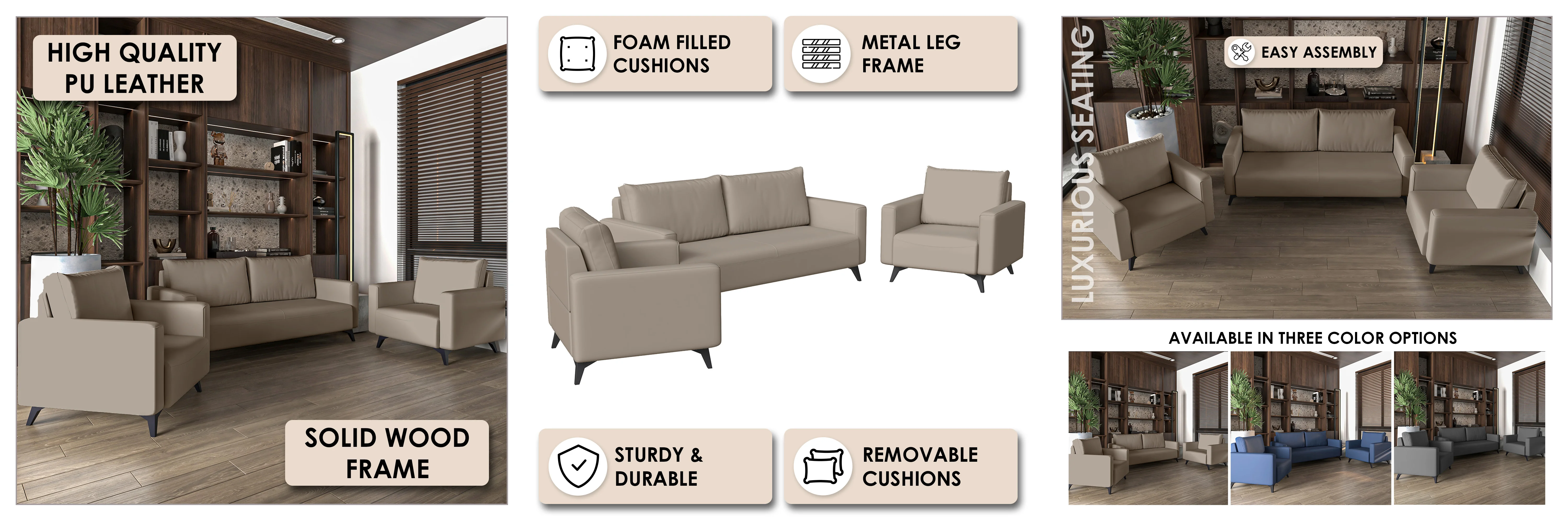 Inno Collection Sofa Set, 2 Single Seaters, and 3 seater In TAupe