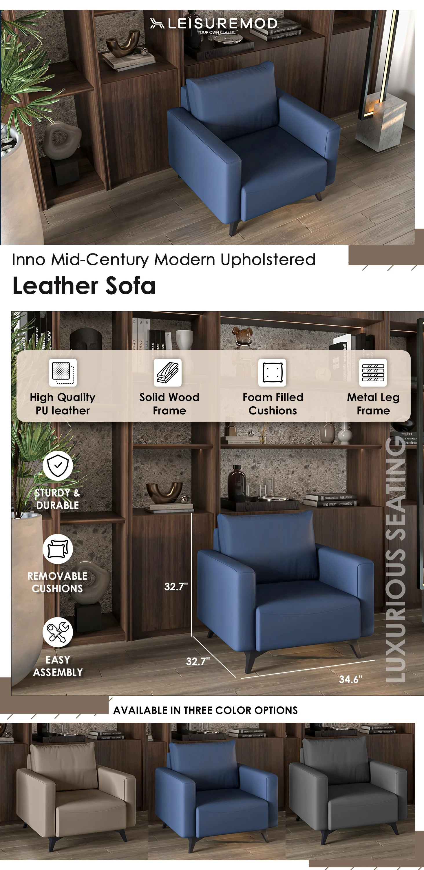 Inno Collection Single Seater Sofa In Dark Blue