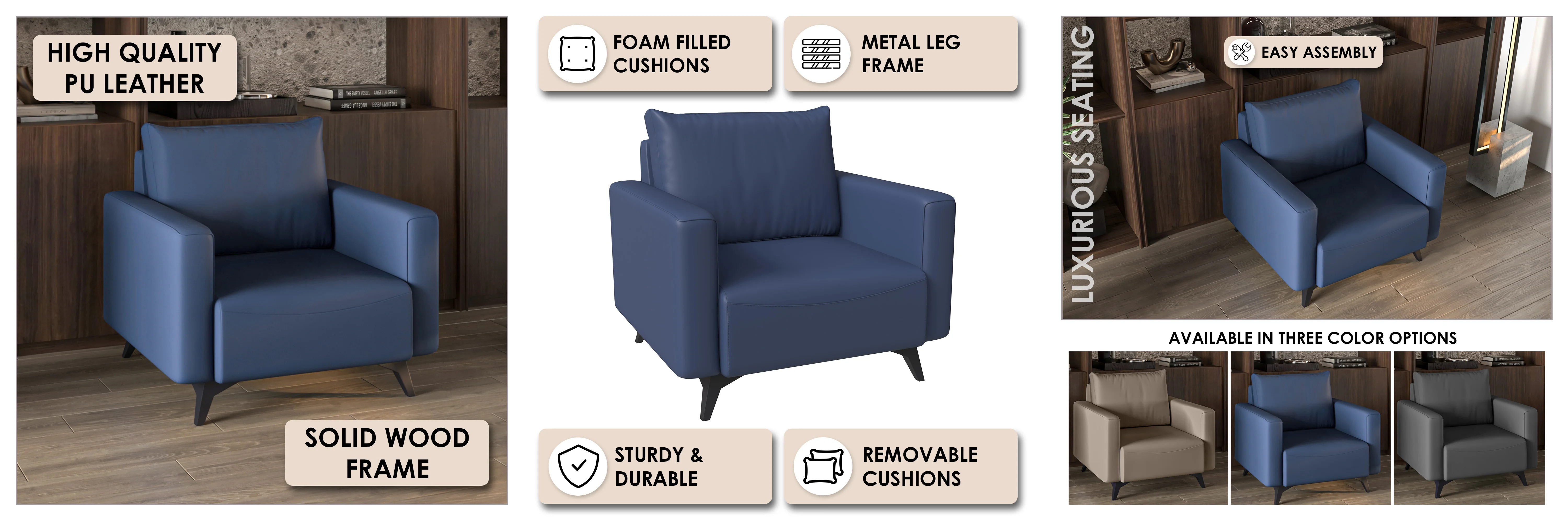 Inno Collection Single Seater Sofa In Dark Blue