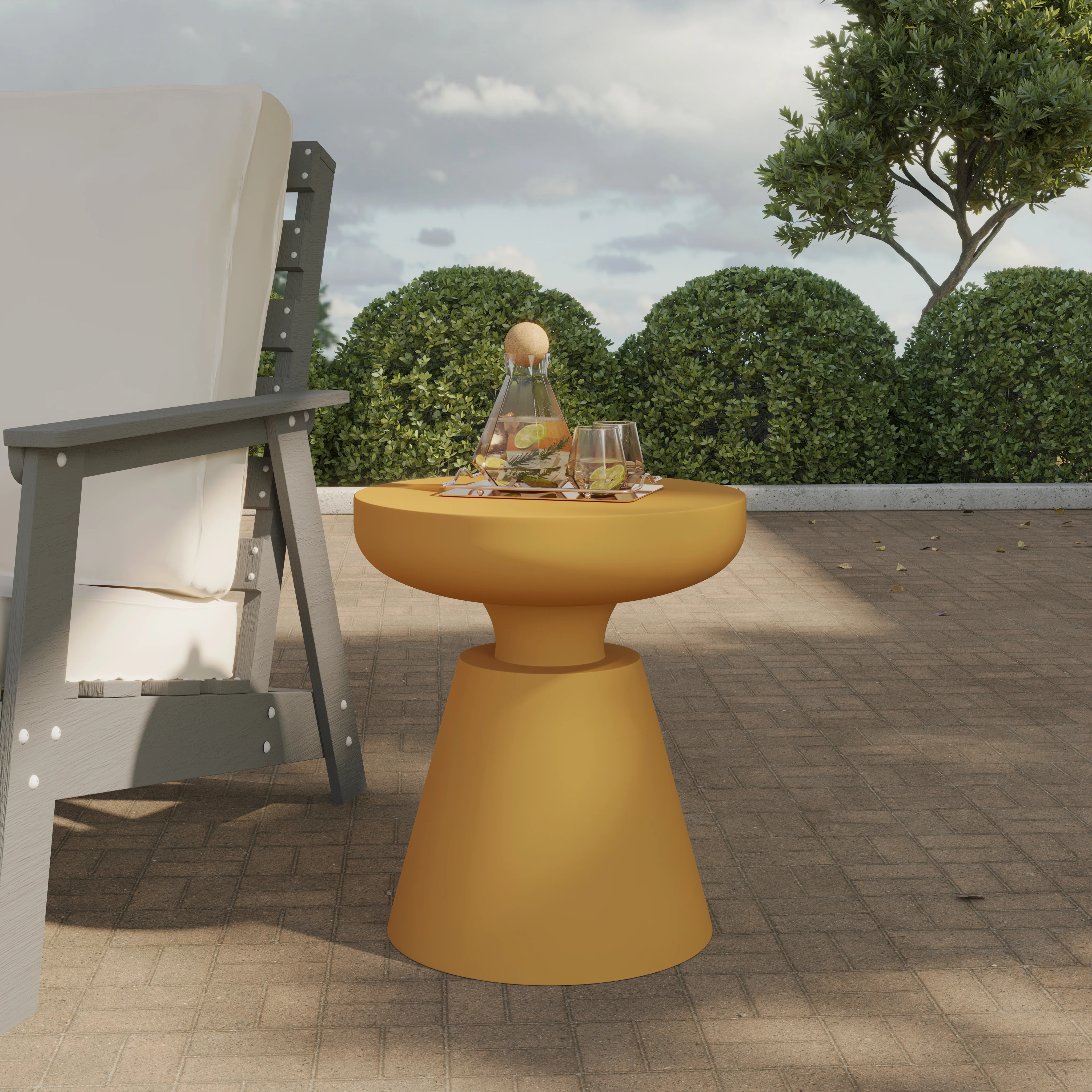 Isle Collection Fiberglass Outdoor Side Table in Brown