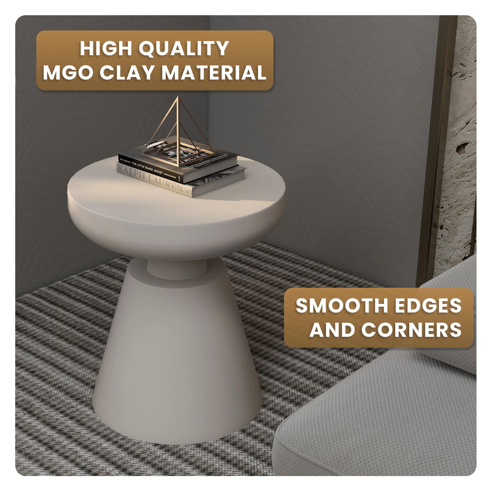 Isle Collection Fiberglass Outdoor Side Table in Cream