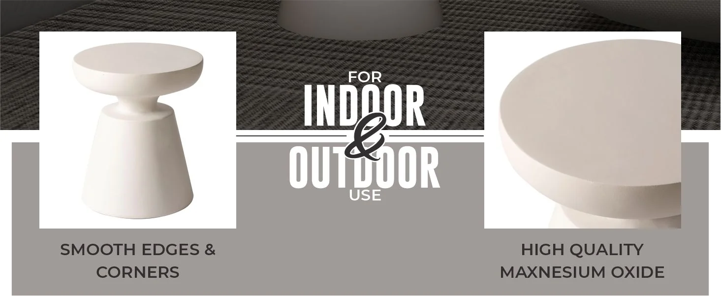 Isle Collection Fiberglass Outdoor Side Table in Cream