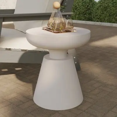 Isle Collection Fiberglass Outdoor Side Table in Cream